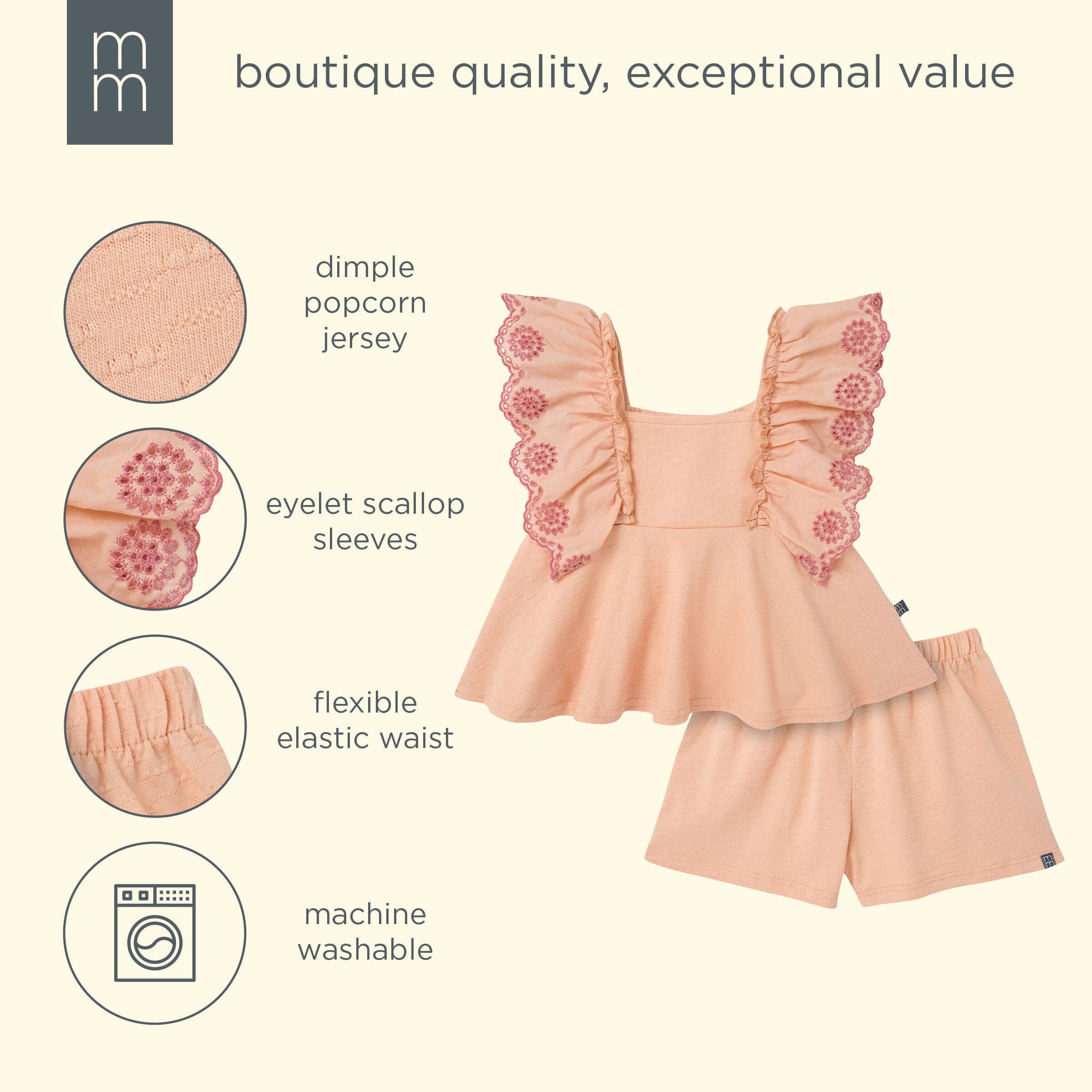 2-Piece Infant & Kids Girls Apricot Cream Eyelet Top and Shorts Set - Image 9