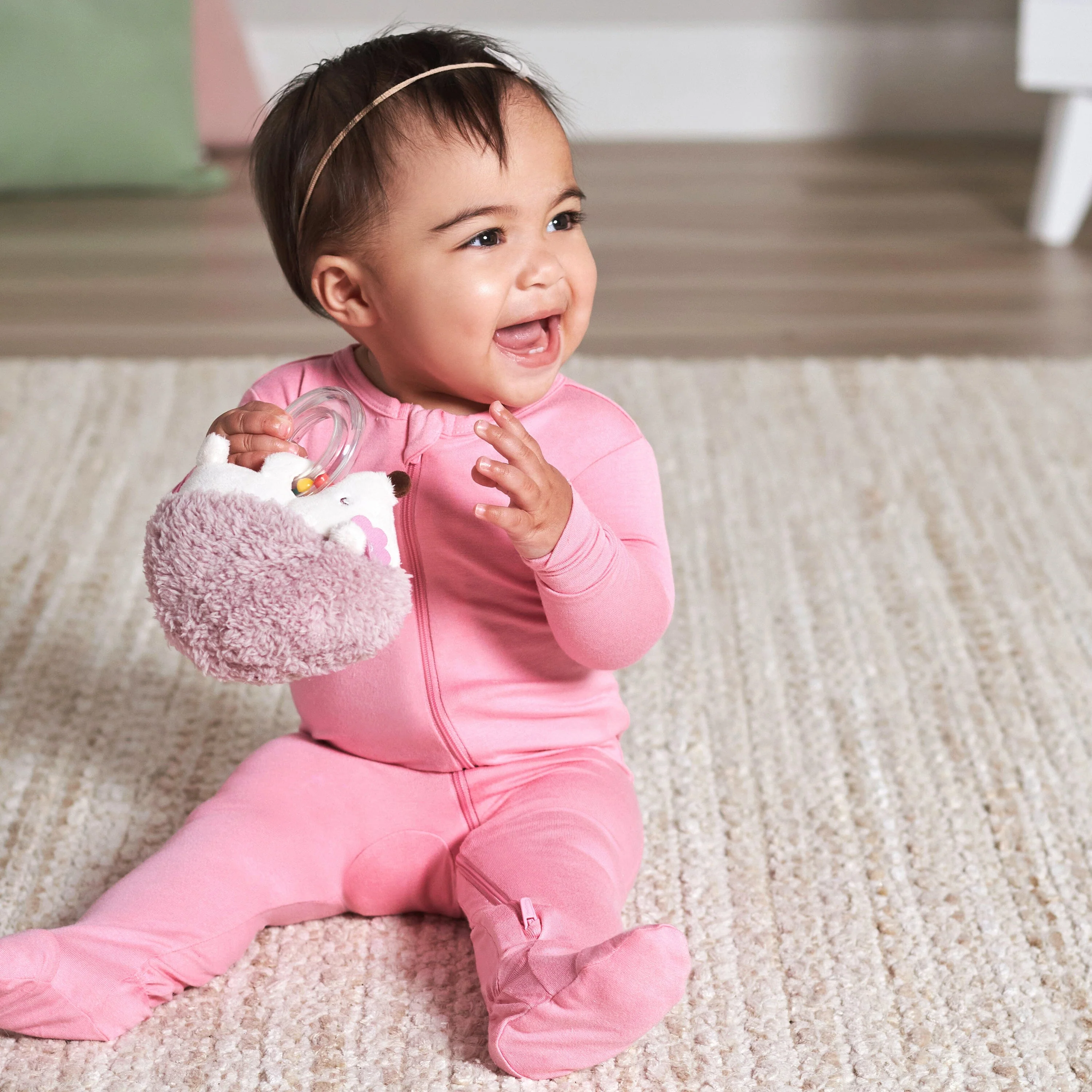 2-Piece Baby Girls Bunny & Hedgehog Rattle and Teether Set - Image 2