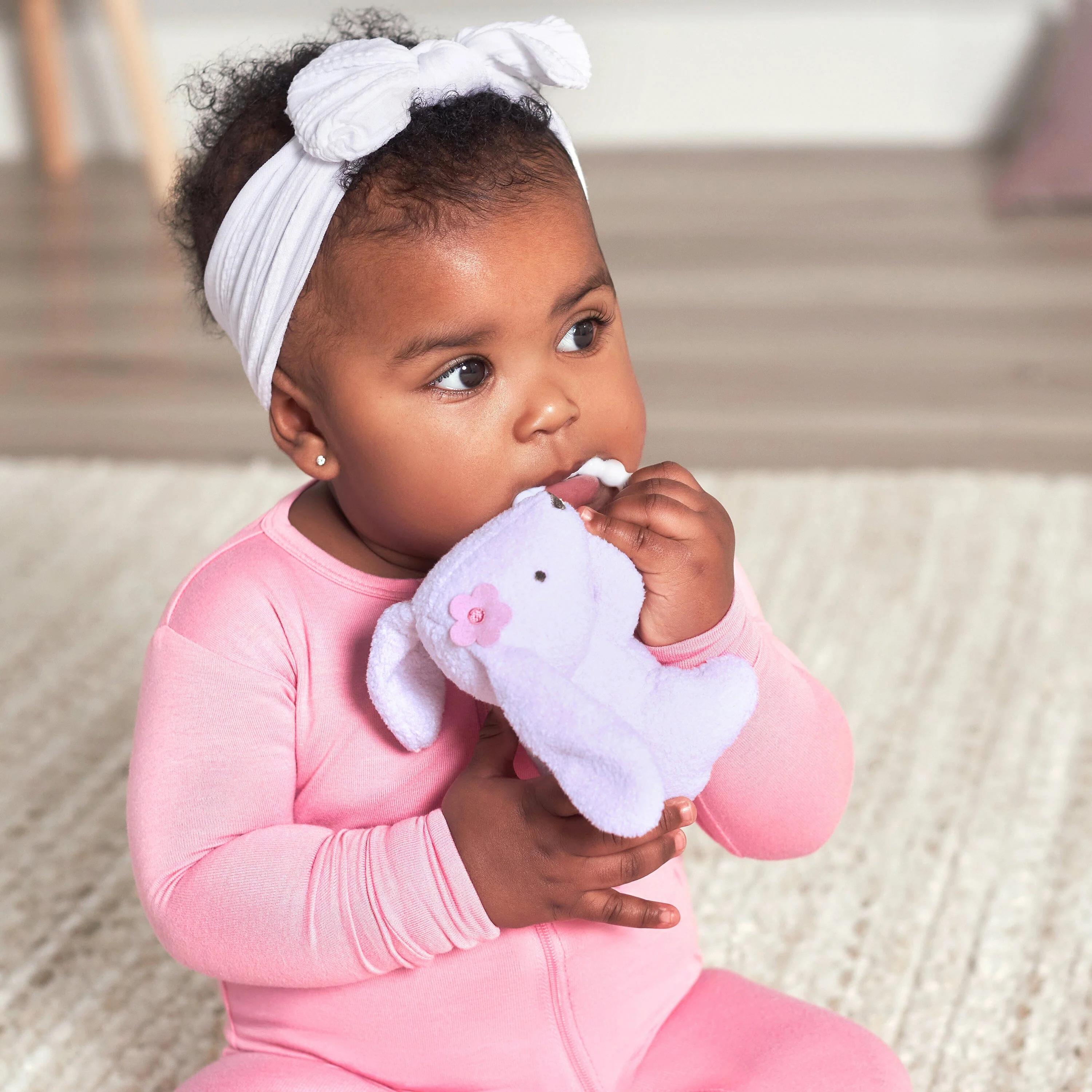 2-Piece Baby Girls Bunny & Hedgehog Rattle and Teether Set - Image 4