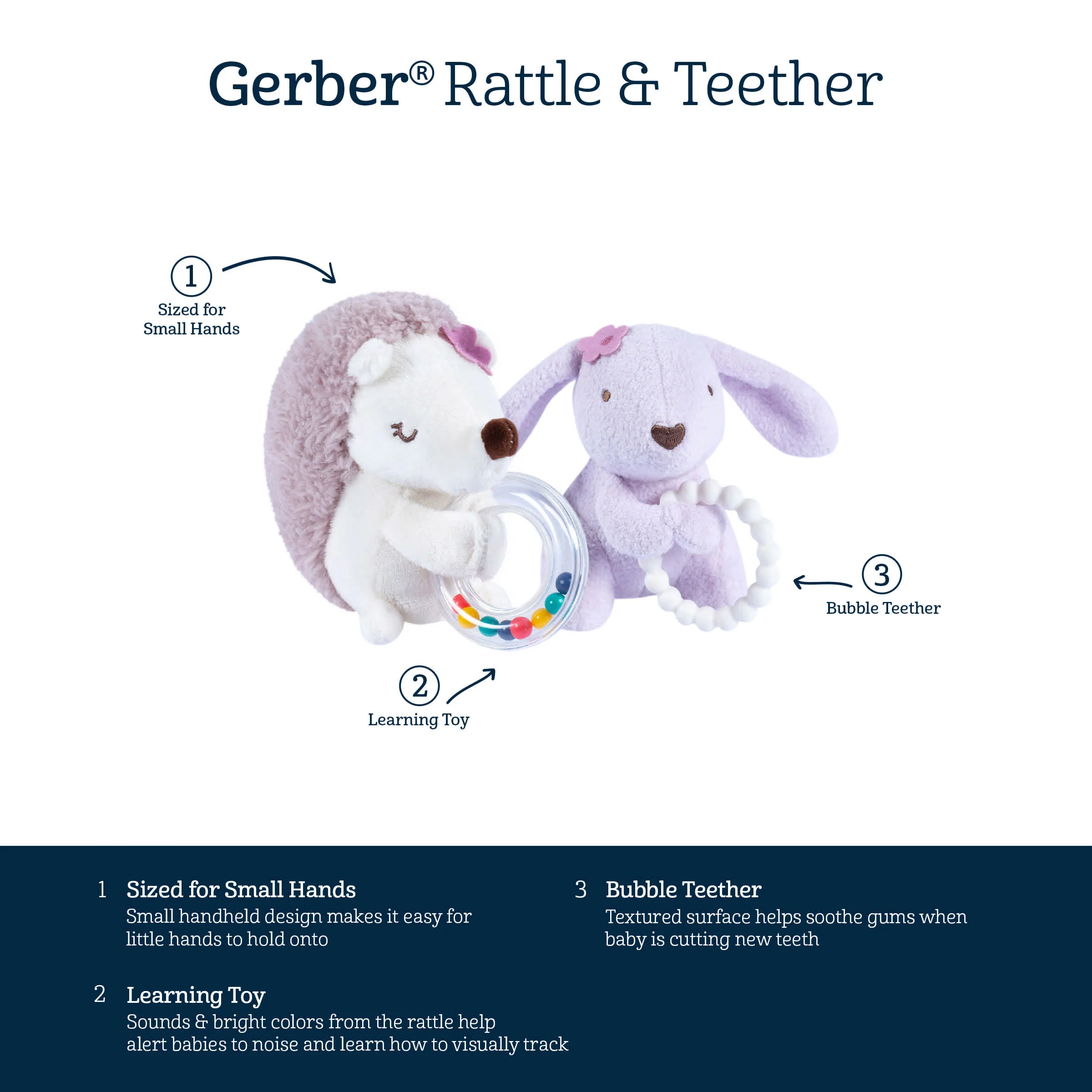 2-Piece Baby Girls Bunny & Hedgehog Rattle and Teether Set - Image 9