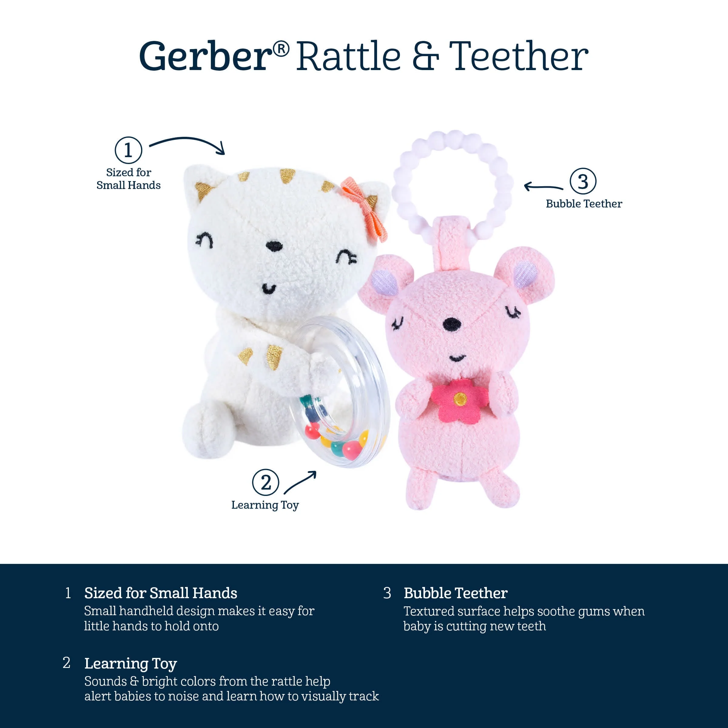 2-Piece Baby Girls Cat & Mouse Rattle and Teether Set - Image 9