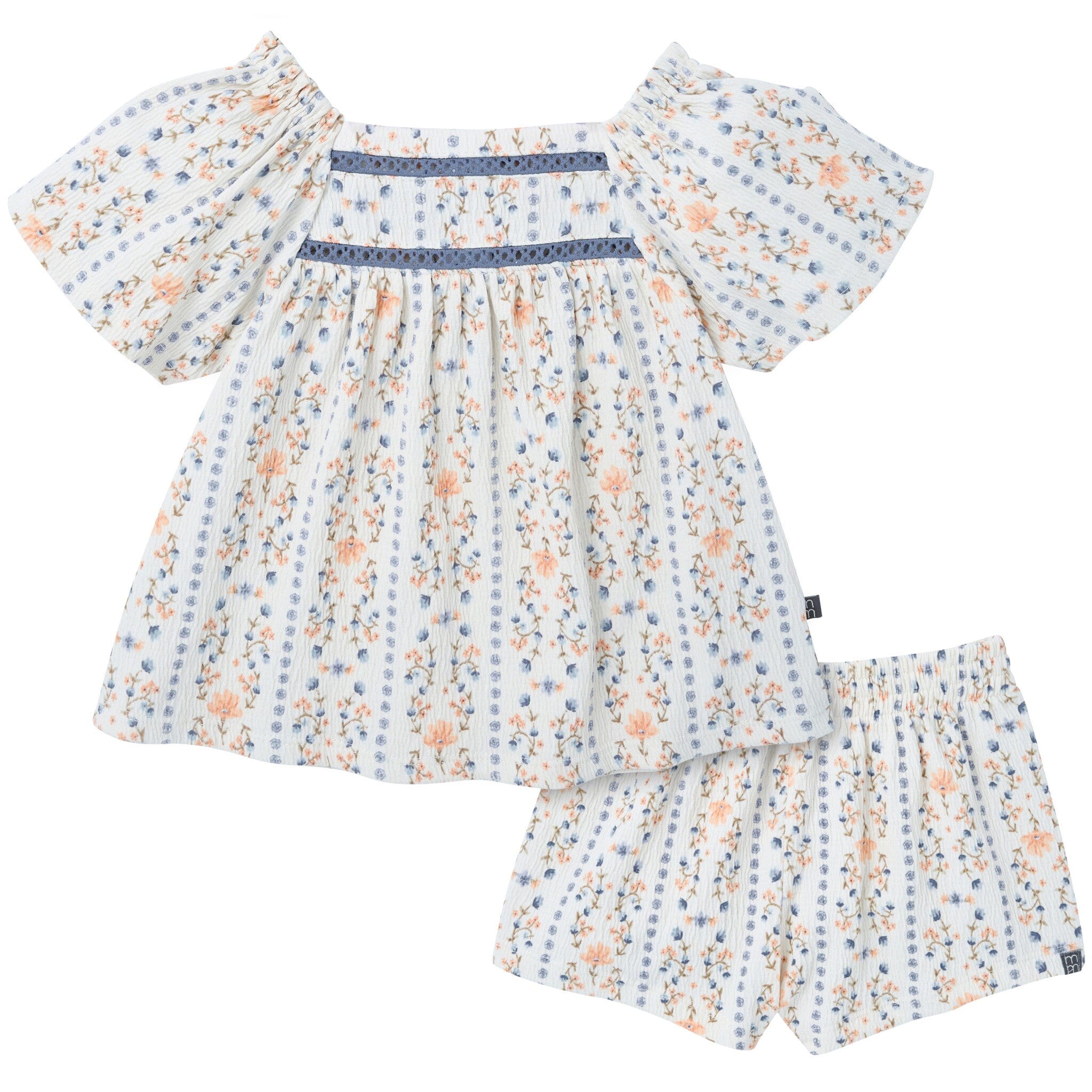 2-Piece Girls Floral Stripe Top and Shorts Set