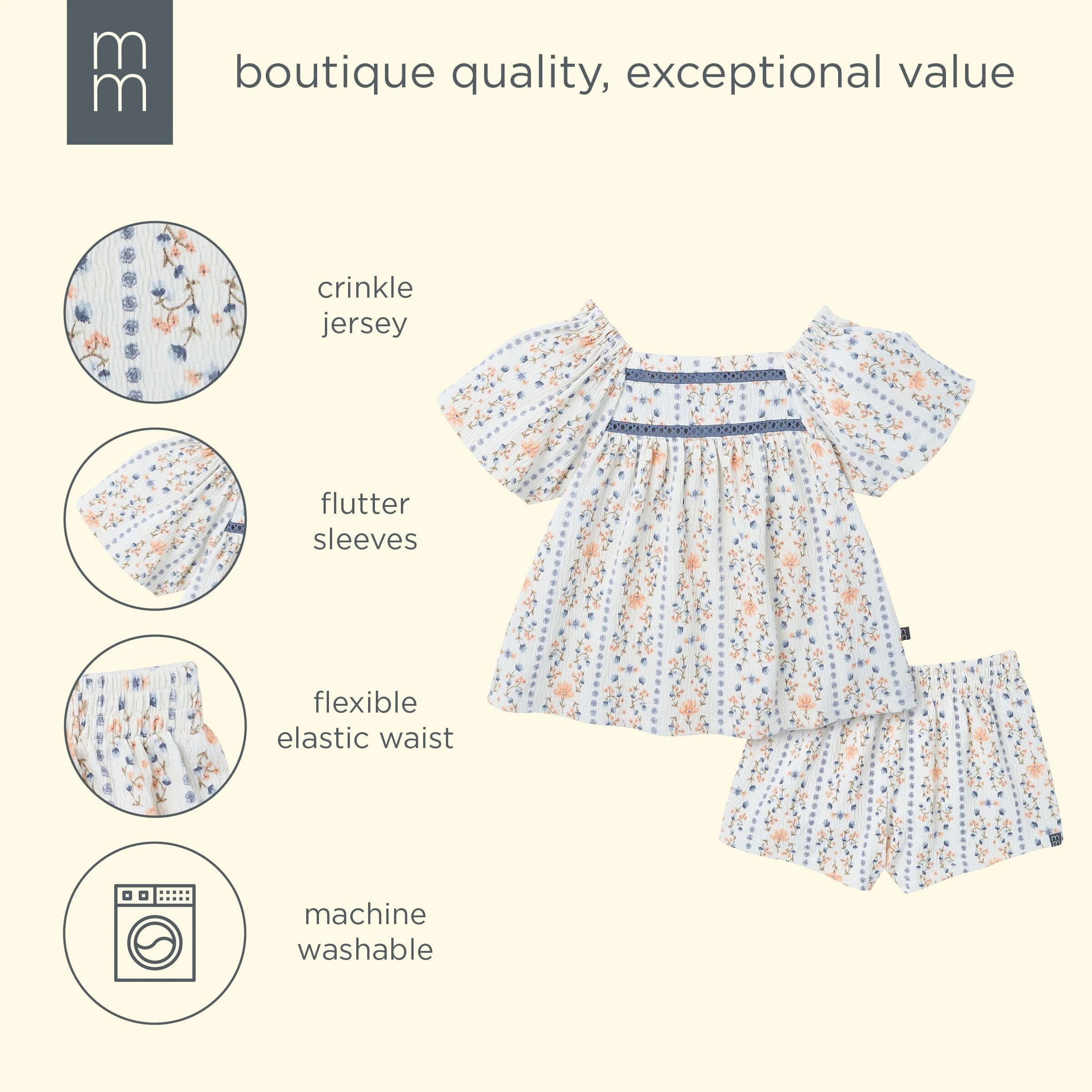 2-Piece Girls Floral Stripe Top and Shorts Set - Image 9