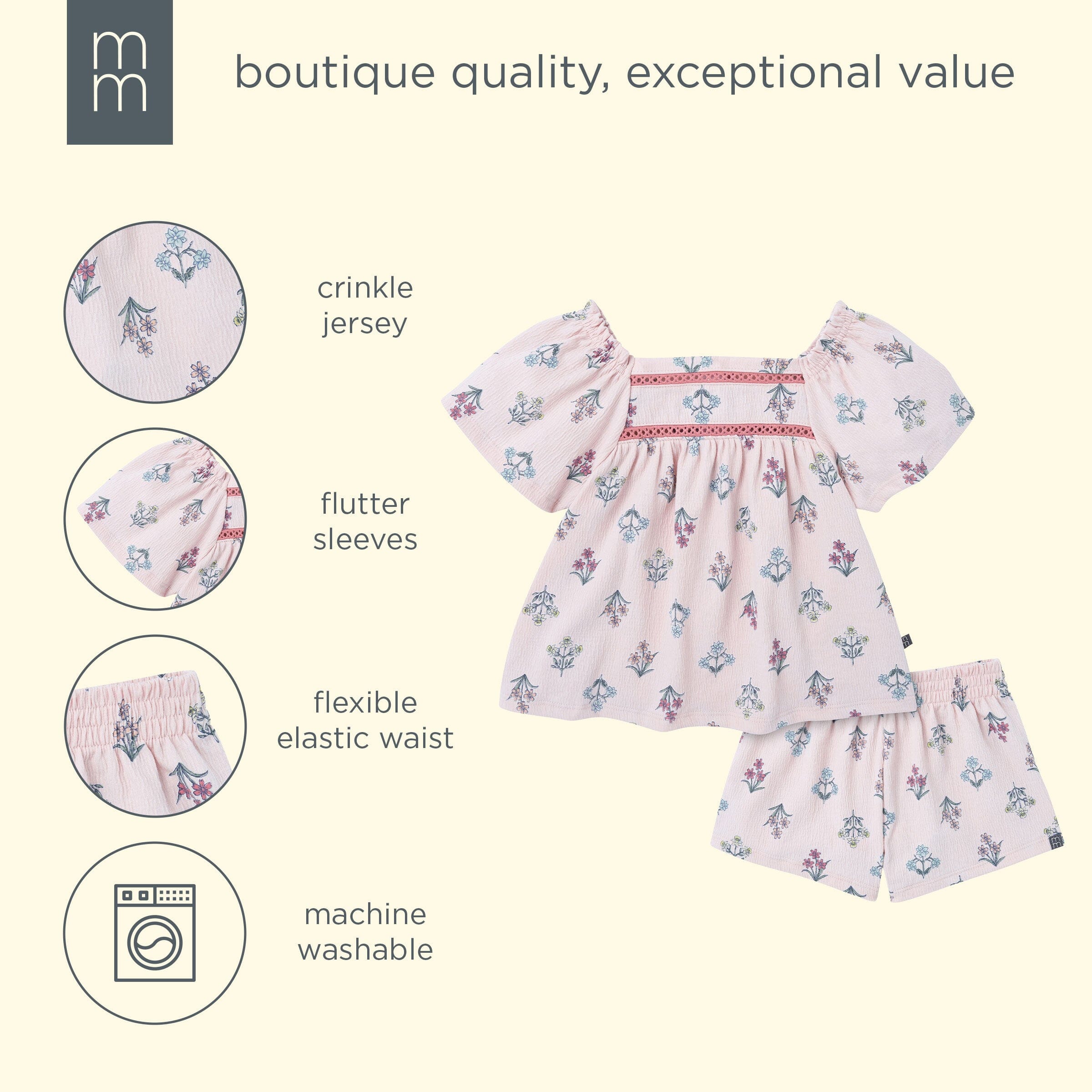 2-Piece Girls Pink Floral Top and Shorts Set - Image 10