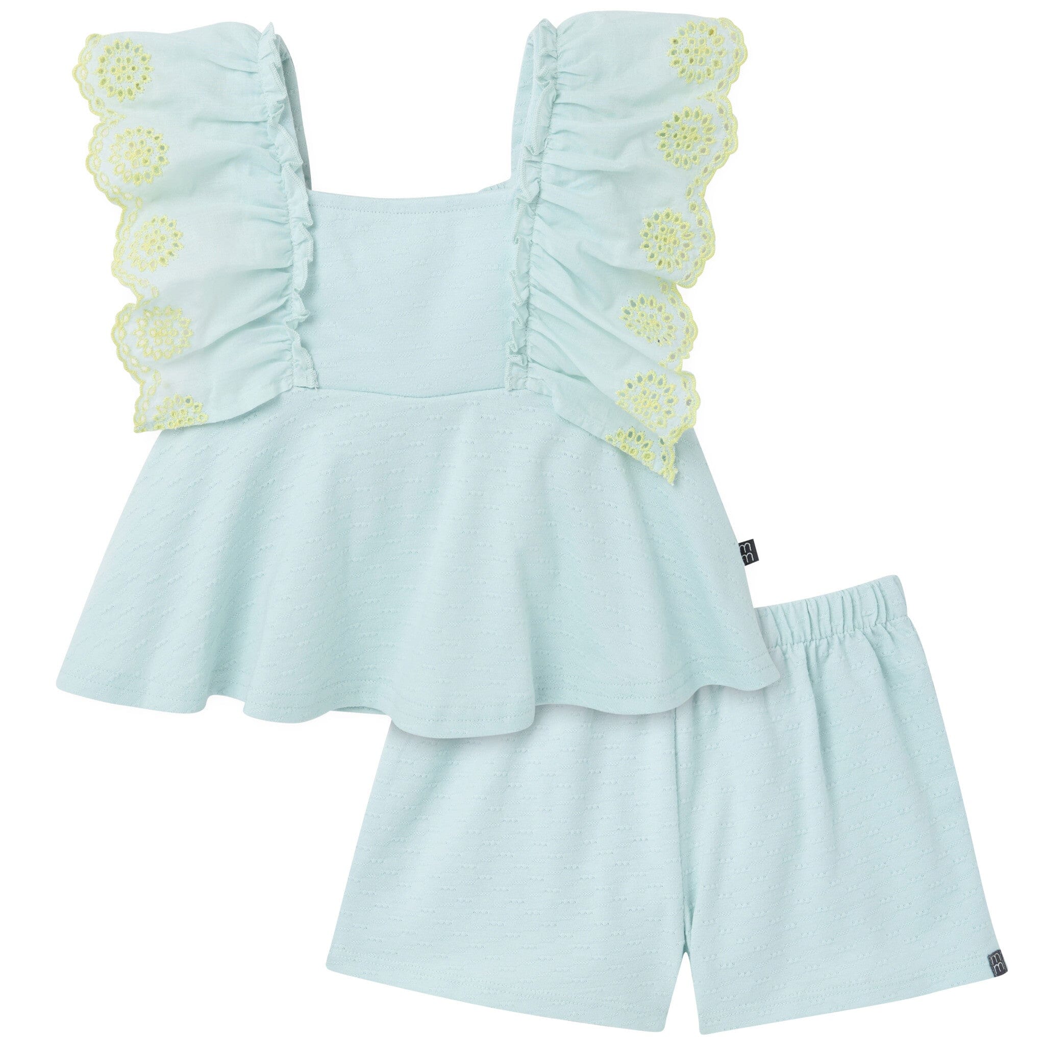 2-Piece Girls Misty Blue Eyelet Top and Shorts Set