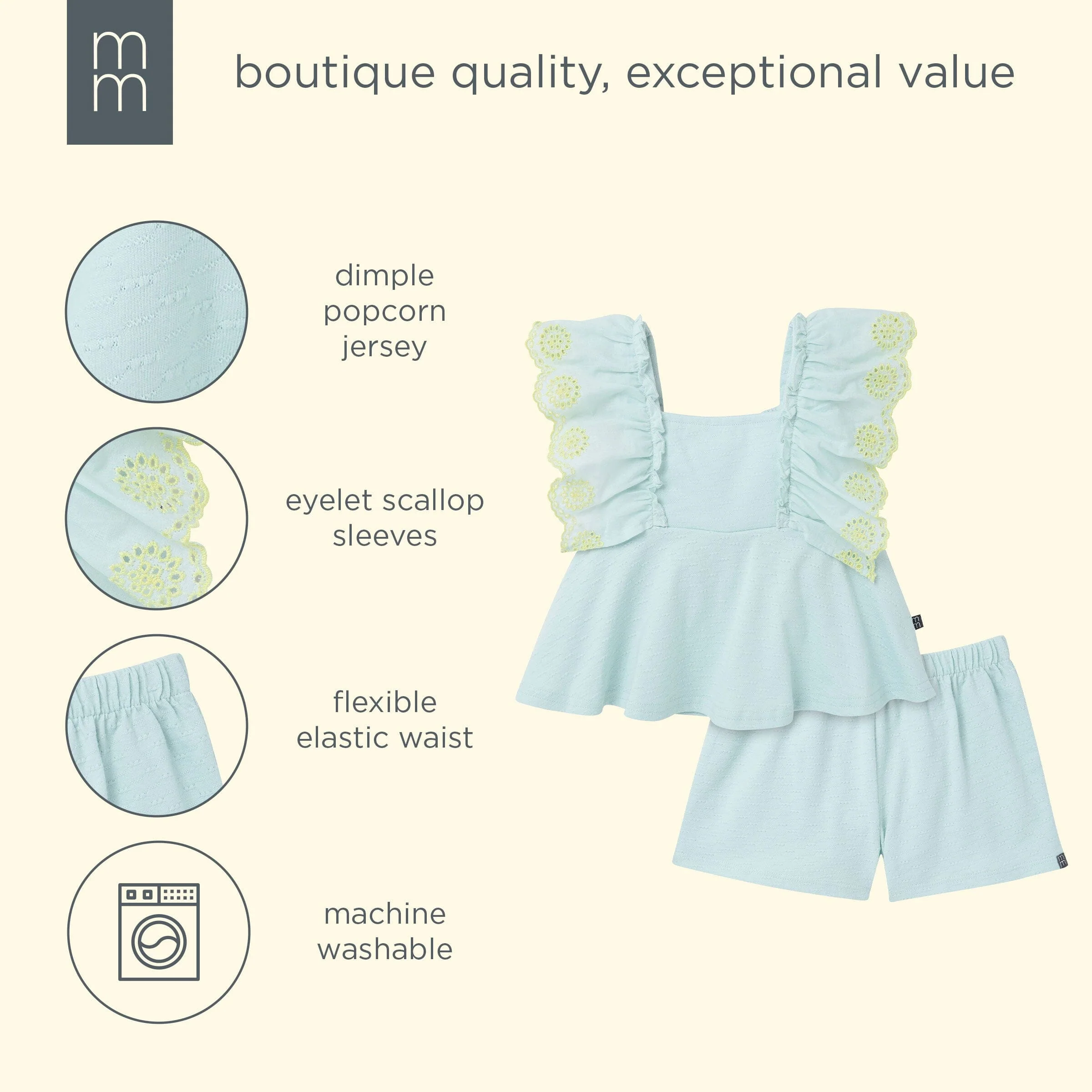 2-Piece Girls Misty Blue Eyelet Top and Shorts Set - Image 10