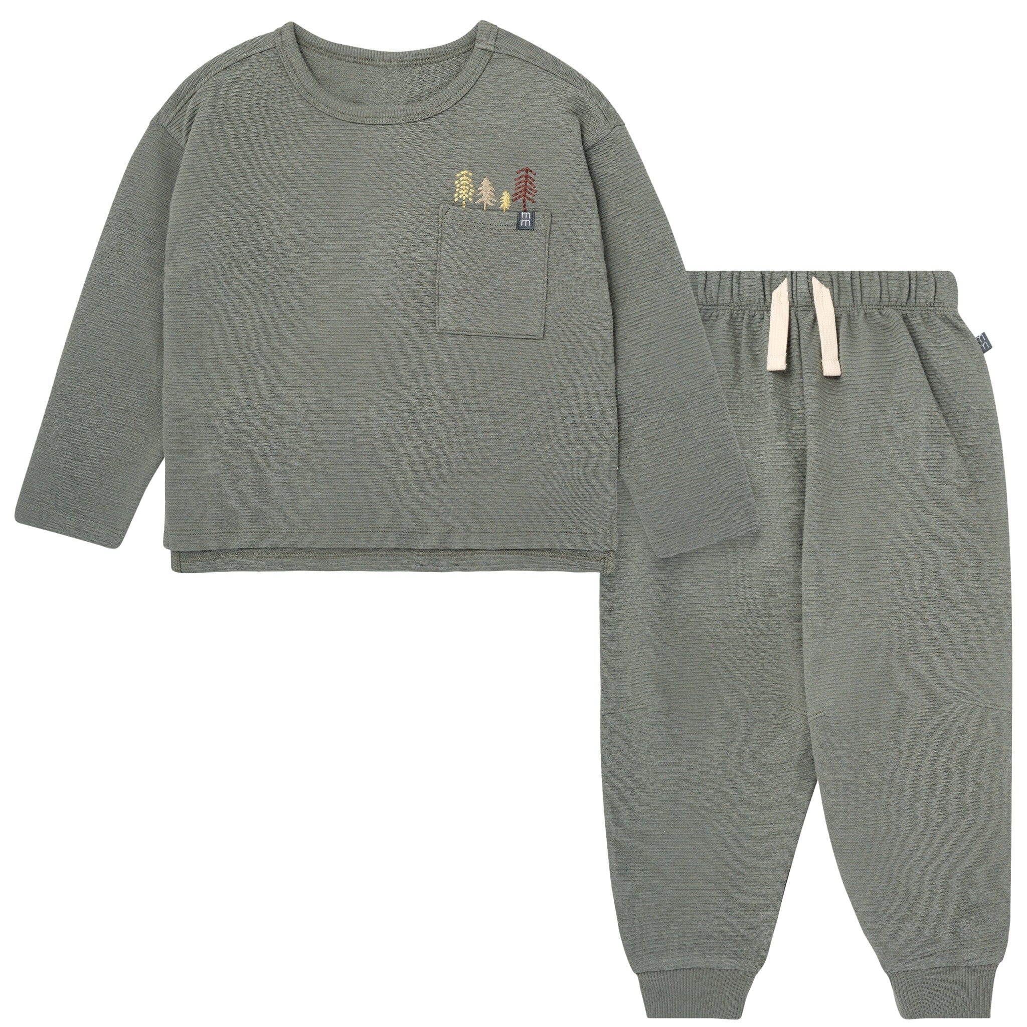 2-Piece Boys Olive Green Trees Long Sleeve T-Shirt and Jogger Set