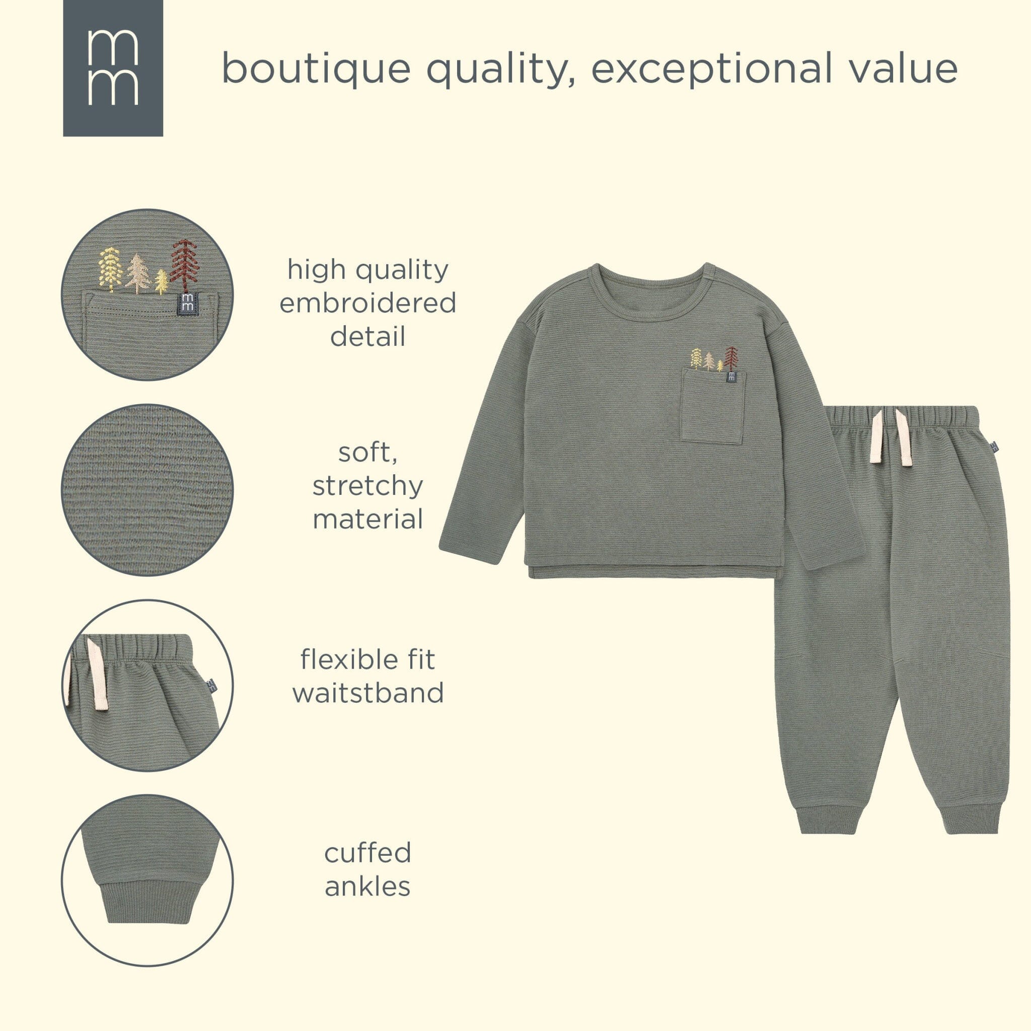 2-Piece Boys Olive Green Trees Long Sleeve T-Shirt and Jogger Set - Image 8