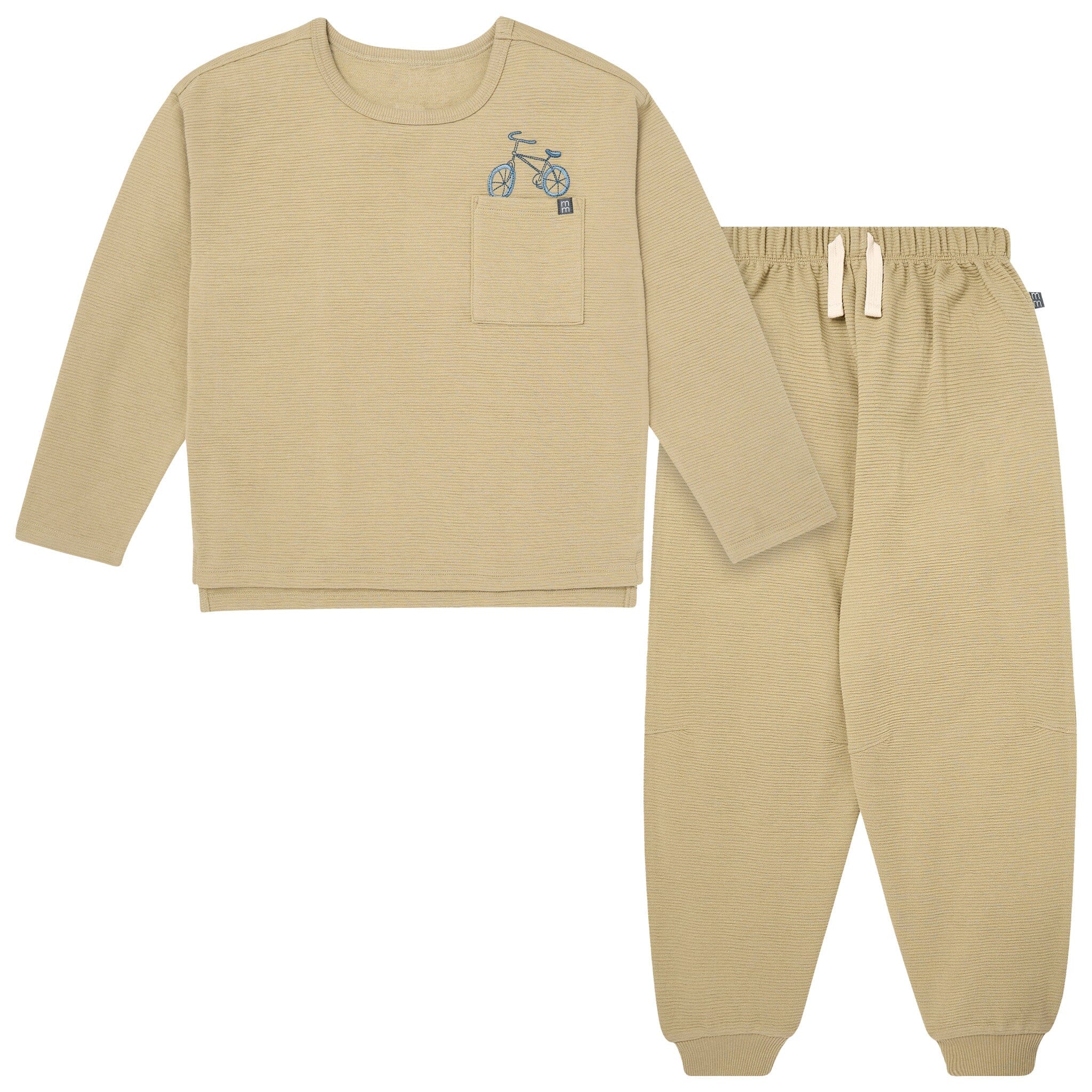2-Piece Boys Olive Grey Bicycle Long Sleeve T-Shirt and Jogger Set