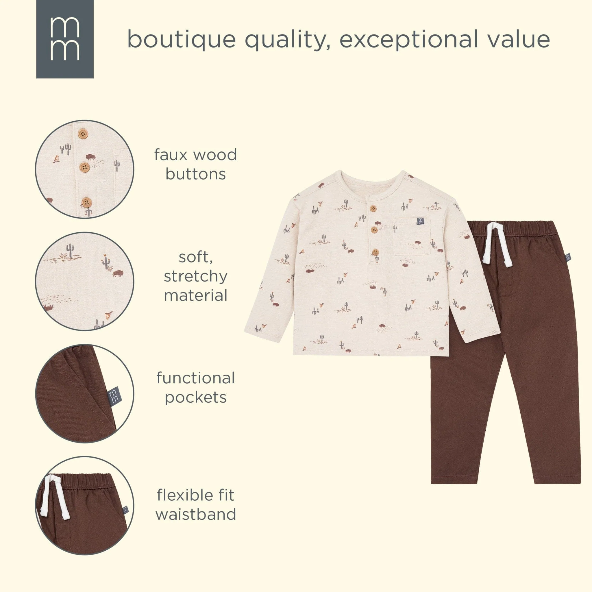 2-Piece Infant & Toddler Boys Buffalo Desert Henley Top and Pant Set - Image 8