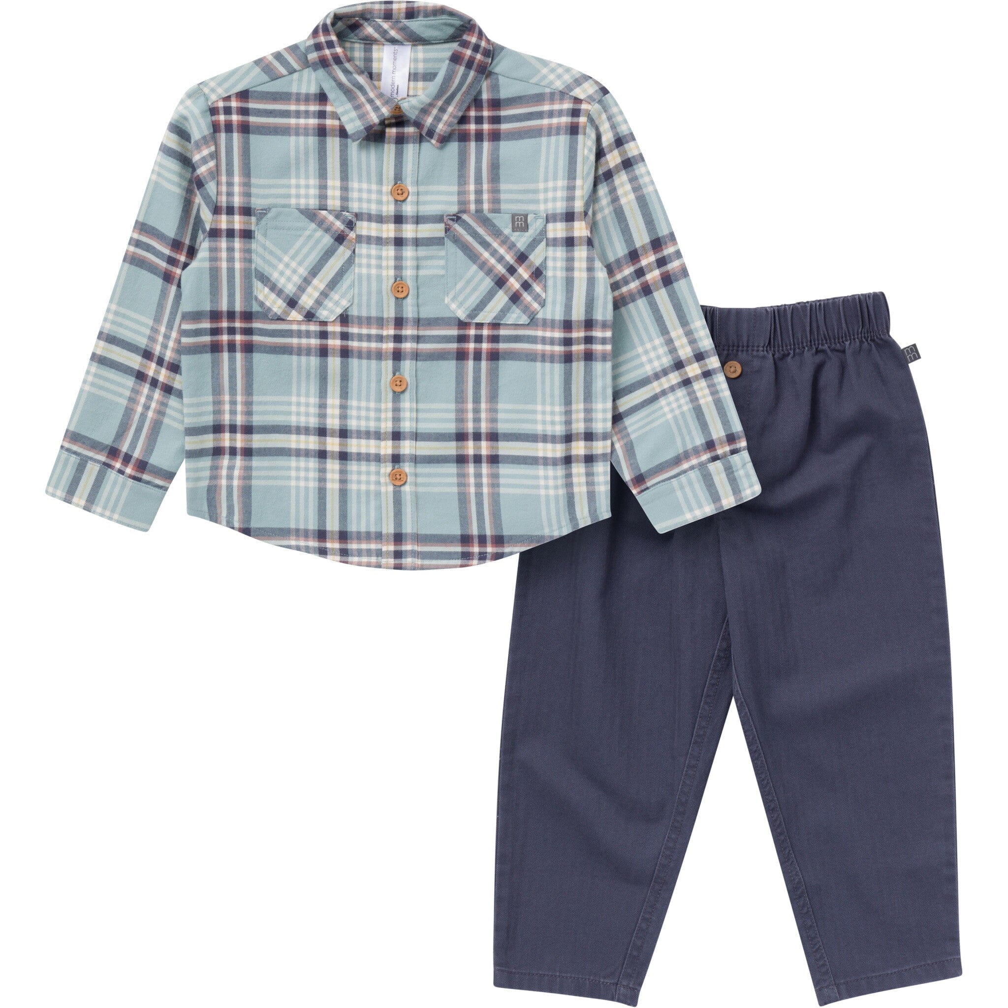 2-Piece Boys Blue Plaid Shirt and Pant Set