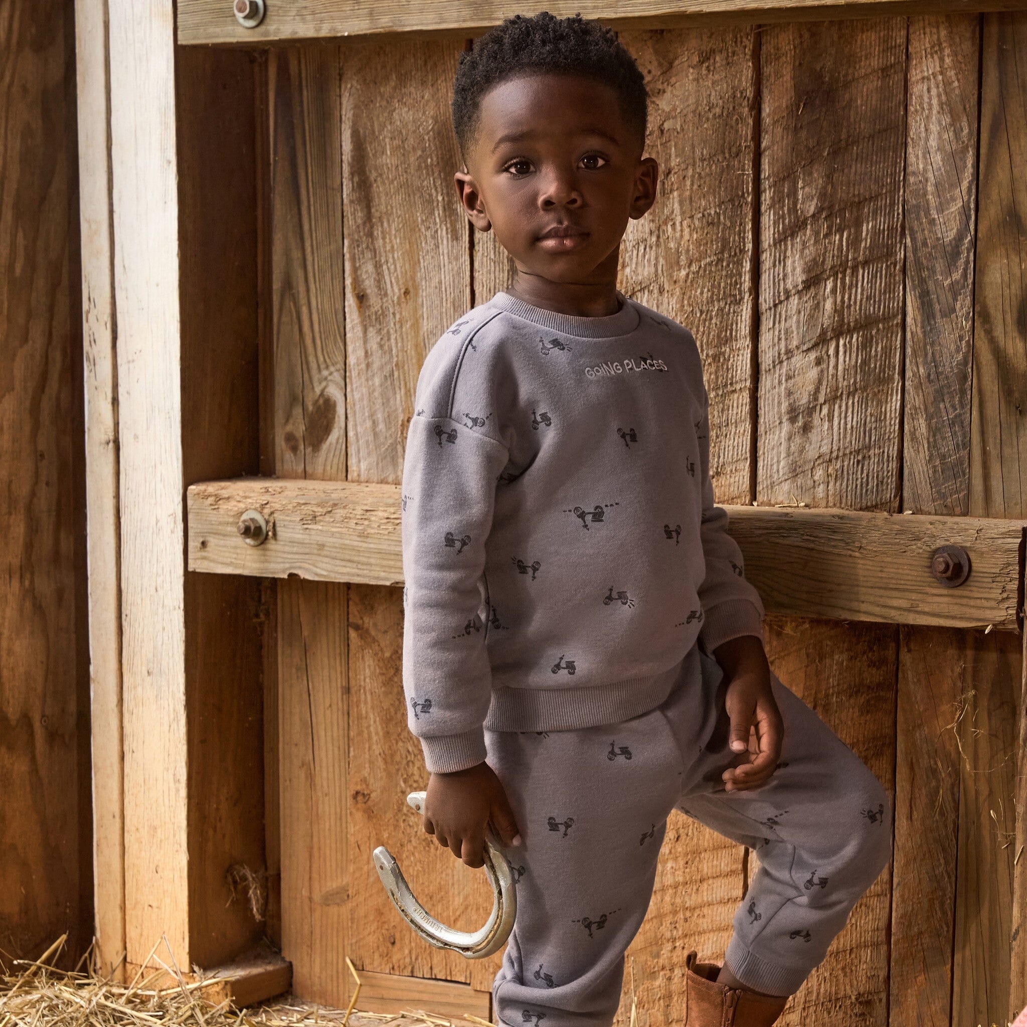2-Piece Boys Grey Scooter Sweatshirt and Jogger Set - Image 2
