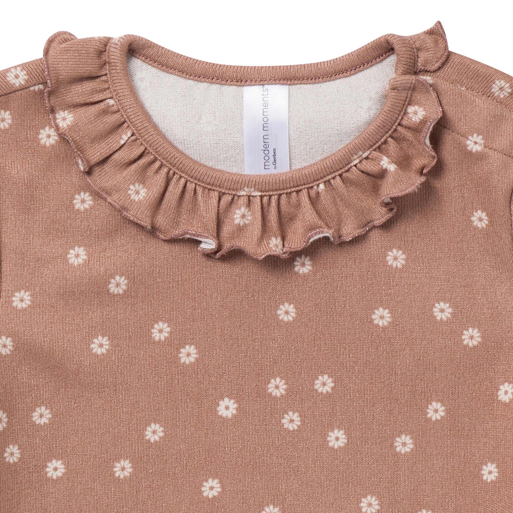 2-Piece Girls Brown Daisies Ruffle Collar Top and Flare Pant Set - Image 3