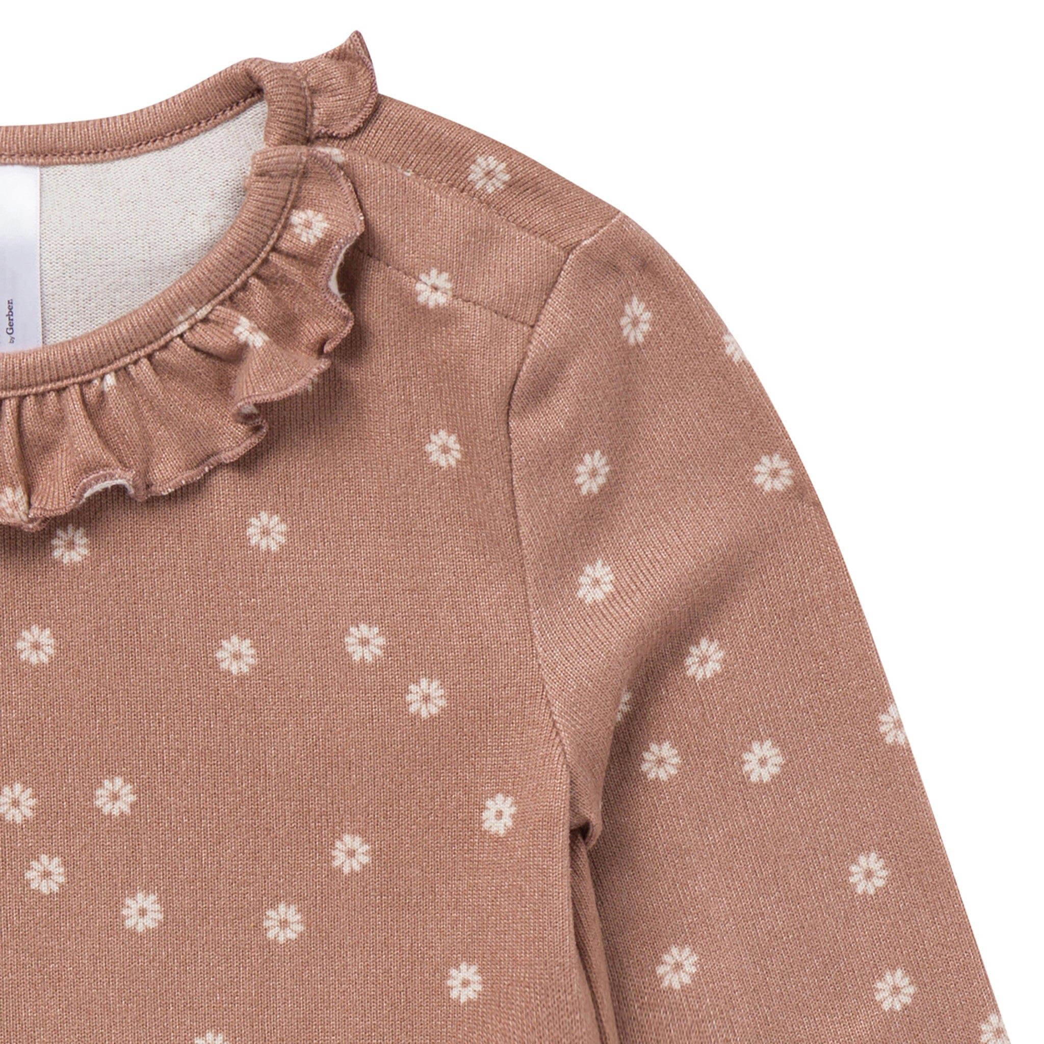 2-Piece Girls Brown Daisies Ruffle Collar Top and Flare Pant Set - Image 4