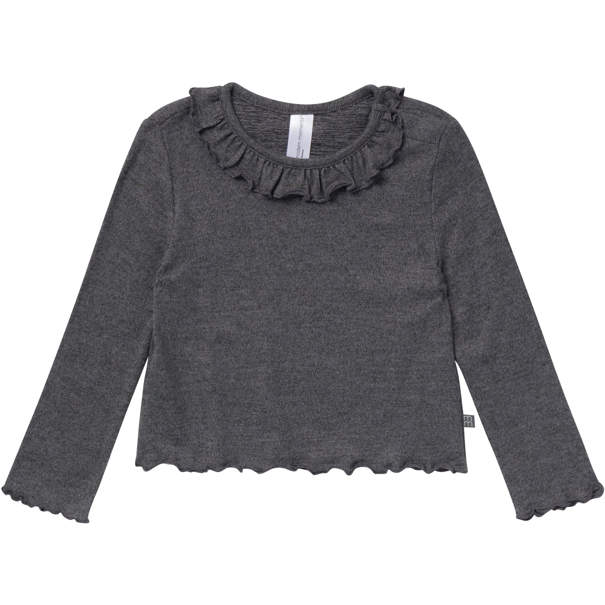 2-Piece Girls Dark Grey Ruffle Collar Top and Flare Pant Set - Image 4
