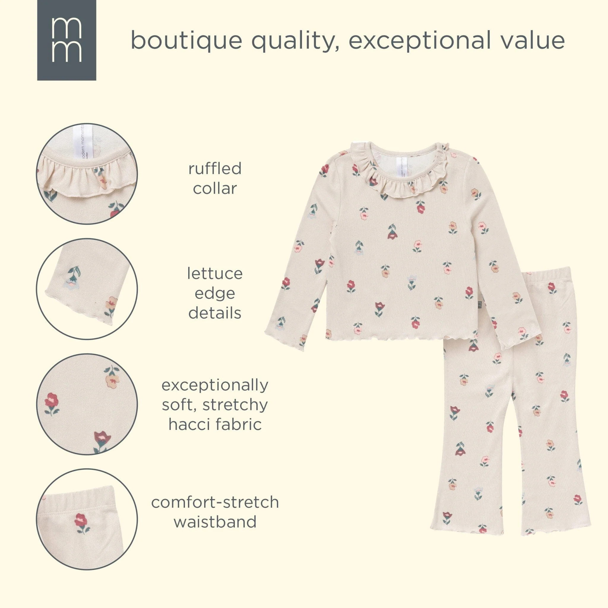2-Piece Girls Small Flowers Ruffle Collar Top and Flare Pant Set - Image 11