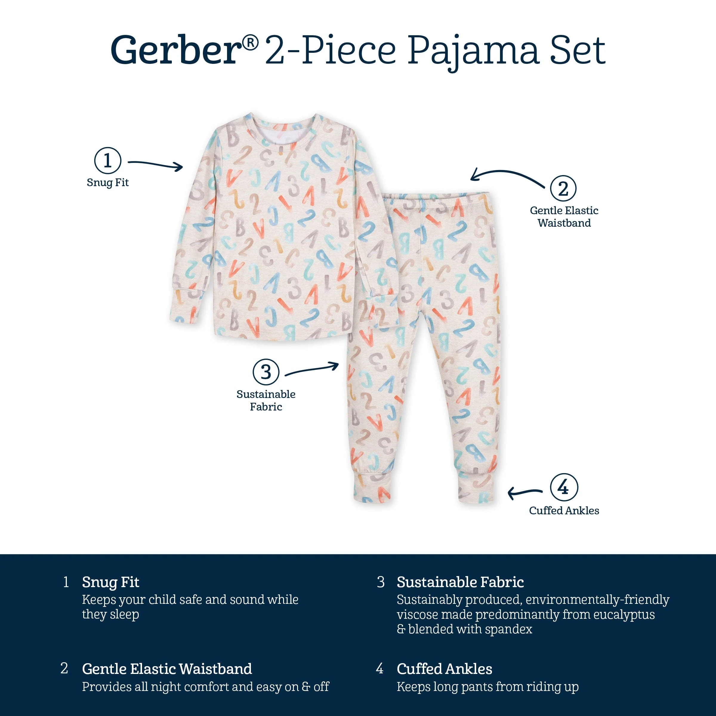 2-Piece Infant & Toddler Alphabet Soup Buttery Soft Viscose Made from Eucalyptus Snug Fit Pajamas - Image 8