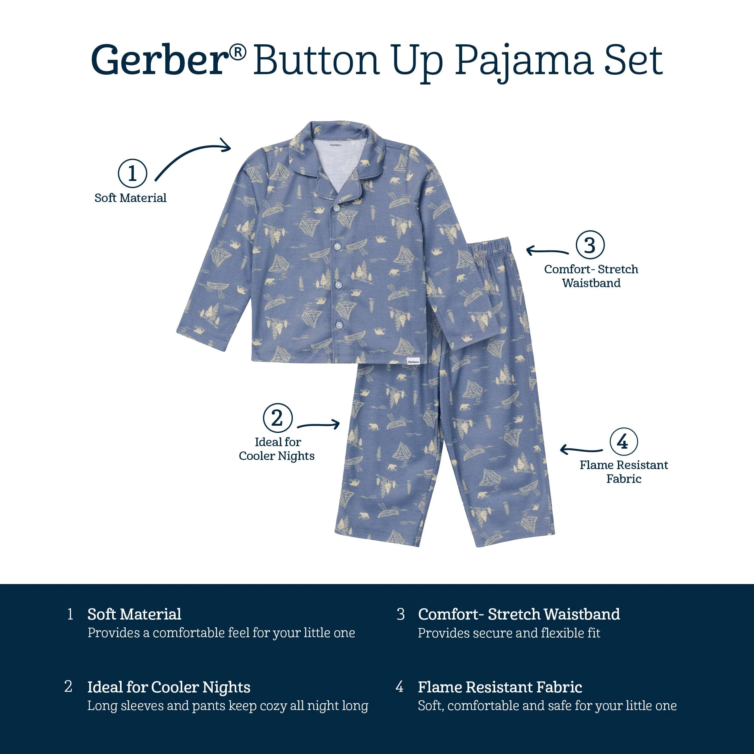 2-Piece Infant & Toddler Boys Bear Button Up Pajama Set - Image 7