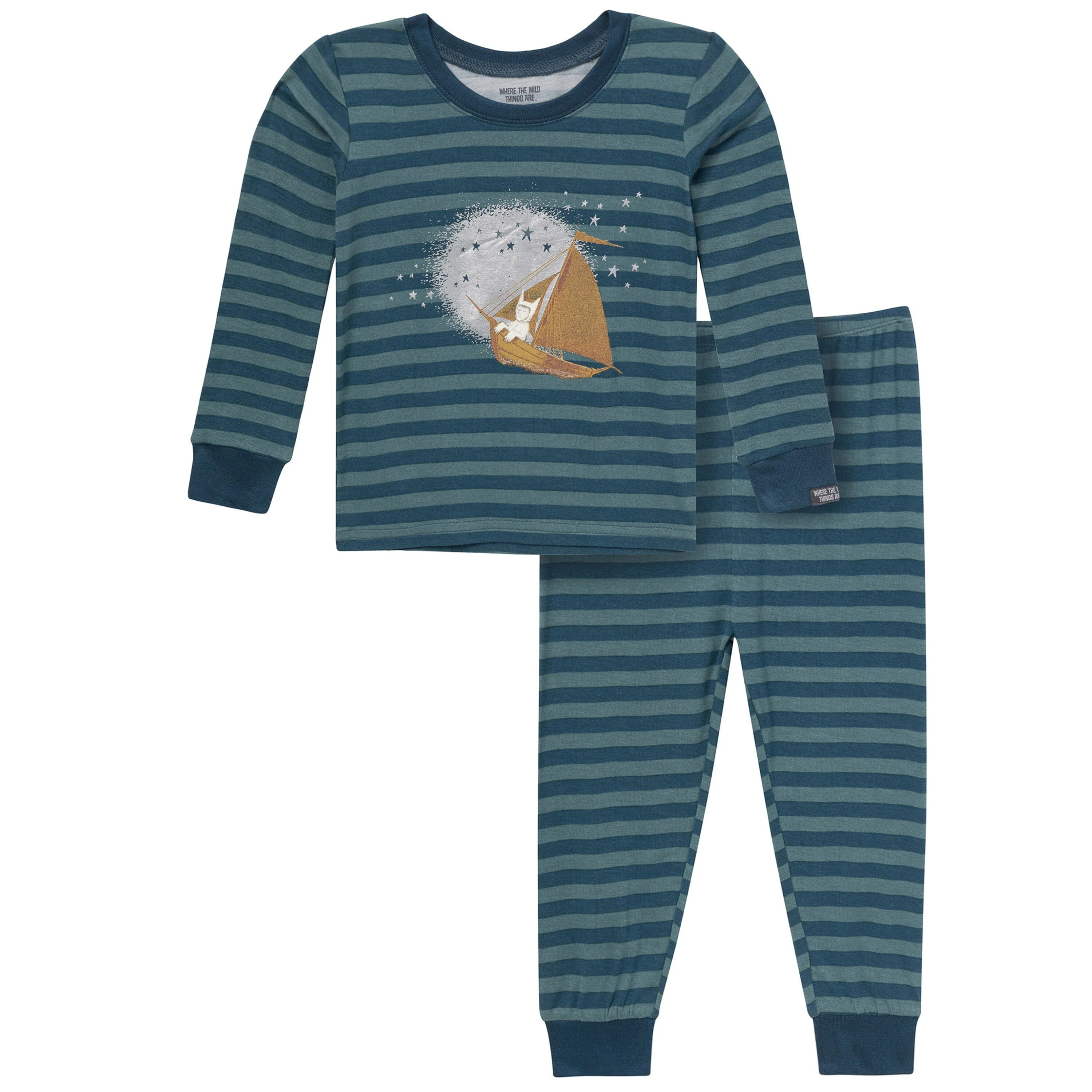 2-Piece Infant & Toddler Boys Blue Stripe Where The Wild Things Are Snug Fit Pajama Set