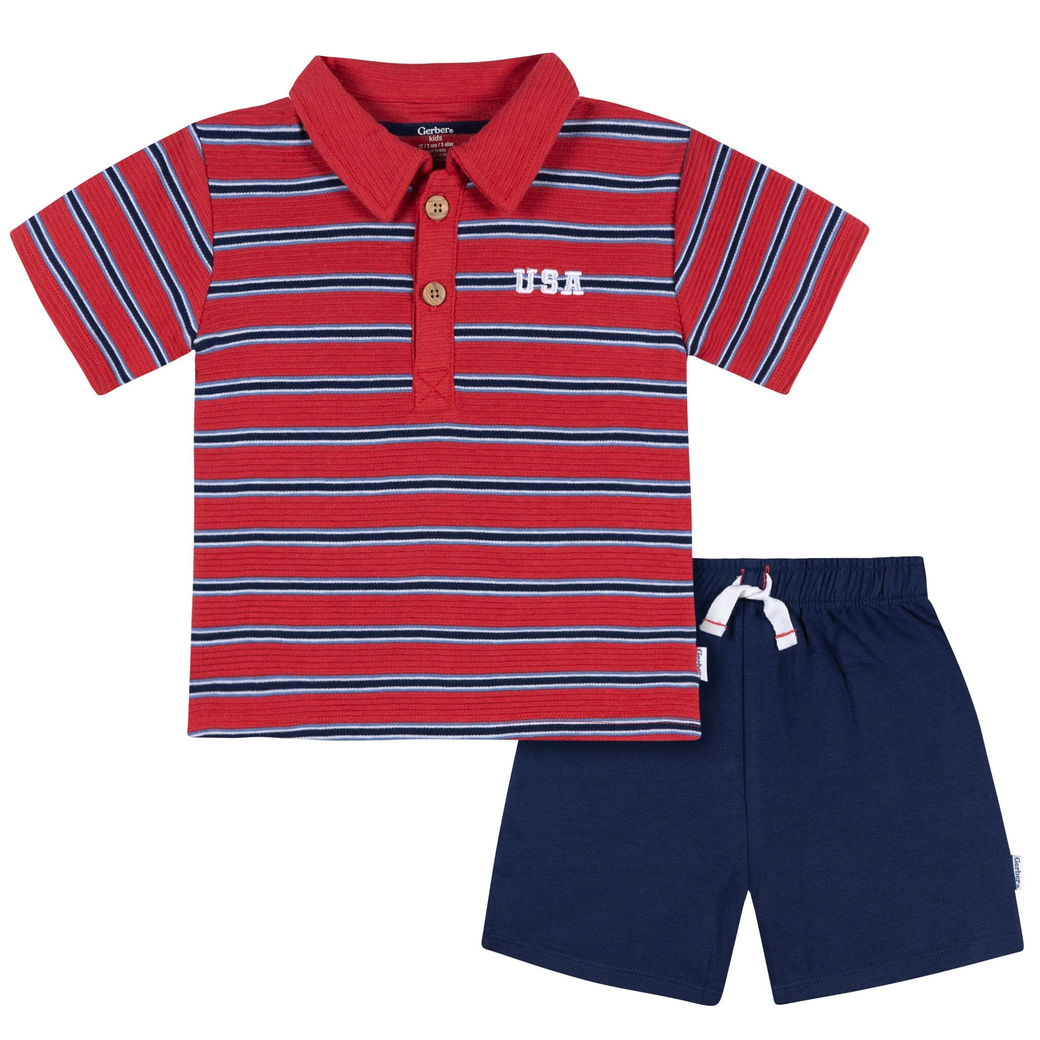 2-Piece Infant & Toddler Boys Red & Blue Stripe Polo Shirt and Shorts Set