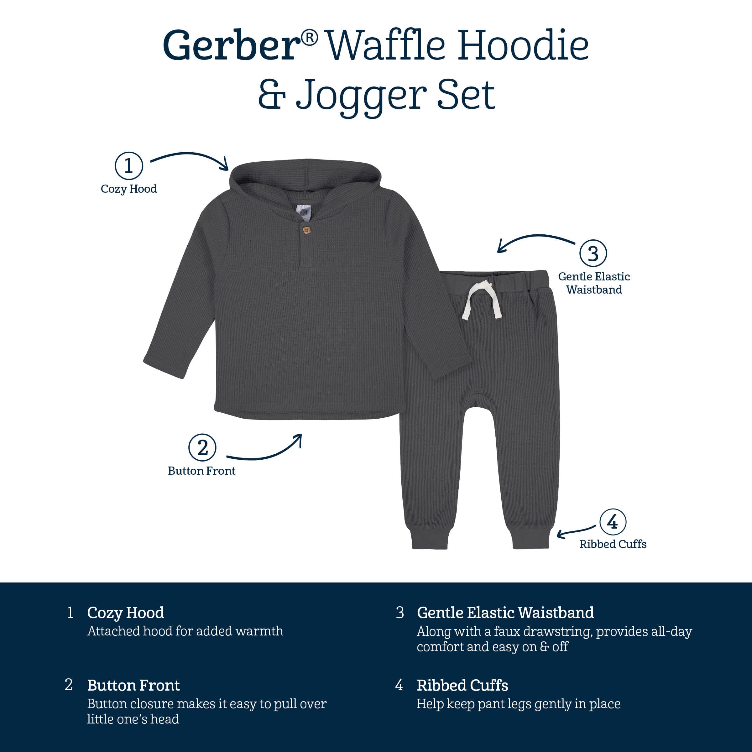2-Piece Infant & Toddler Boys Charcoal Waffle Hoodie & Jogger Set - Image 10