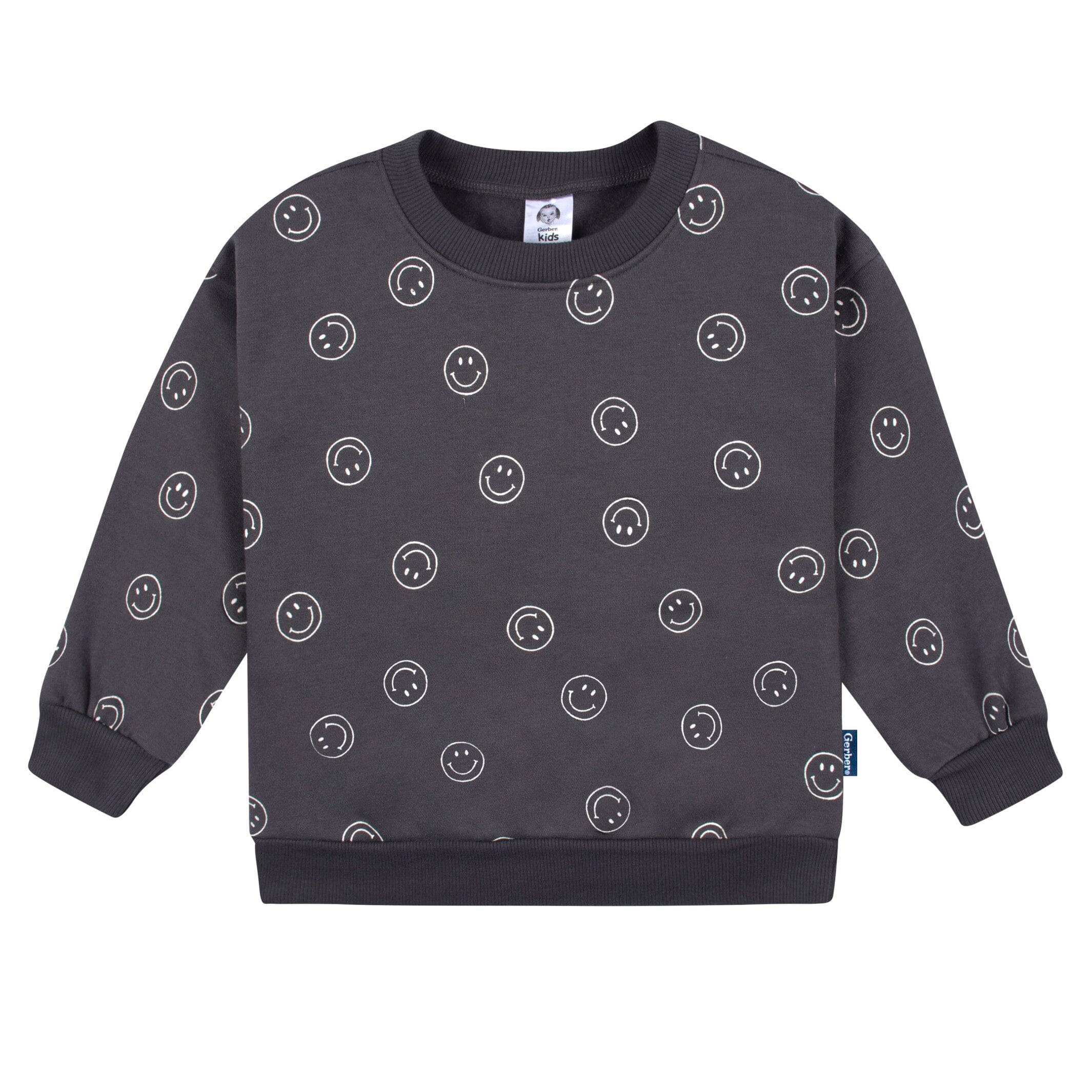 2-Piece Infant and Toddler Boys Charcoal Smiley Sweatshirt & Pant Set - Image 2