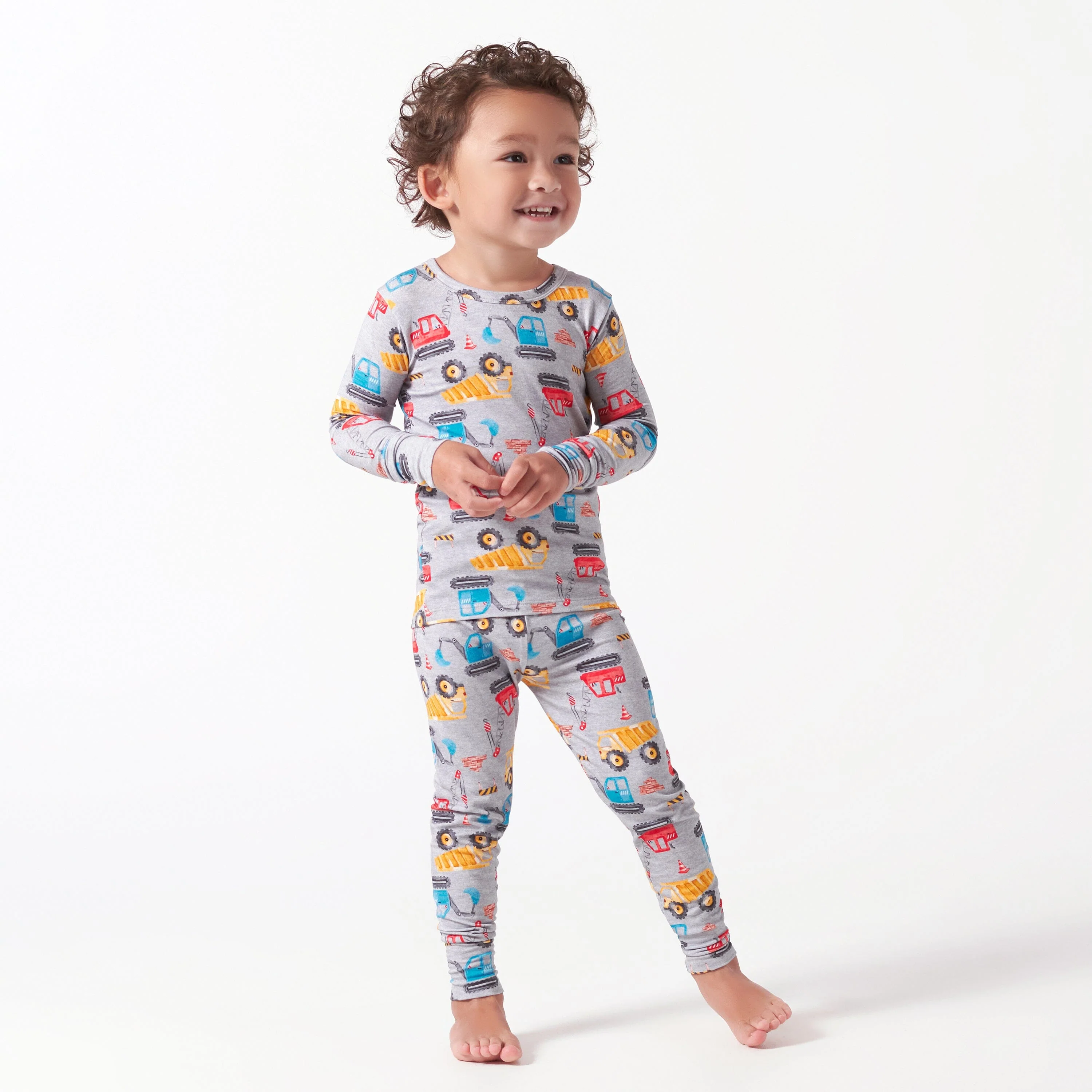 2-Piece Infant & Toddler Boys Construction Trucks Buttery Soft Viscose Made from Eucalyptus Snug Fit Pajamas - Image 3
