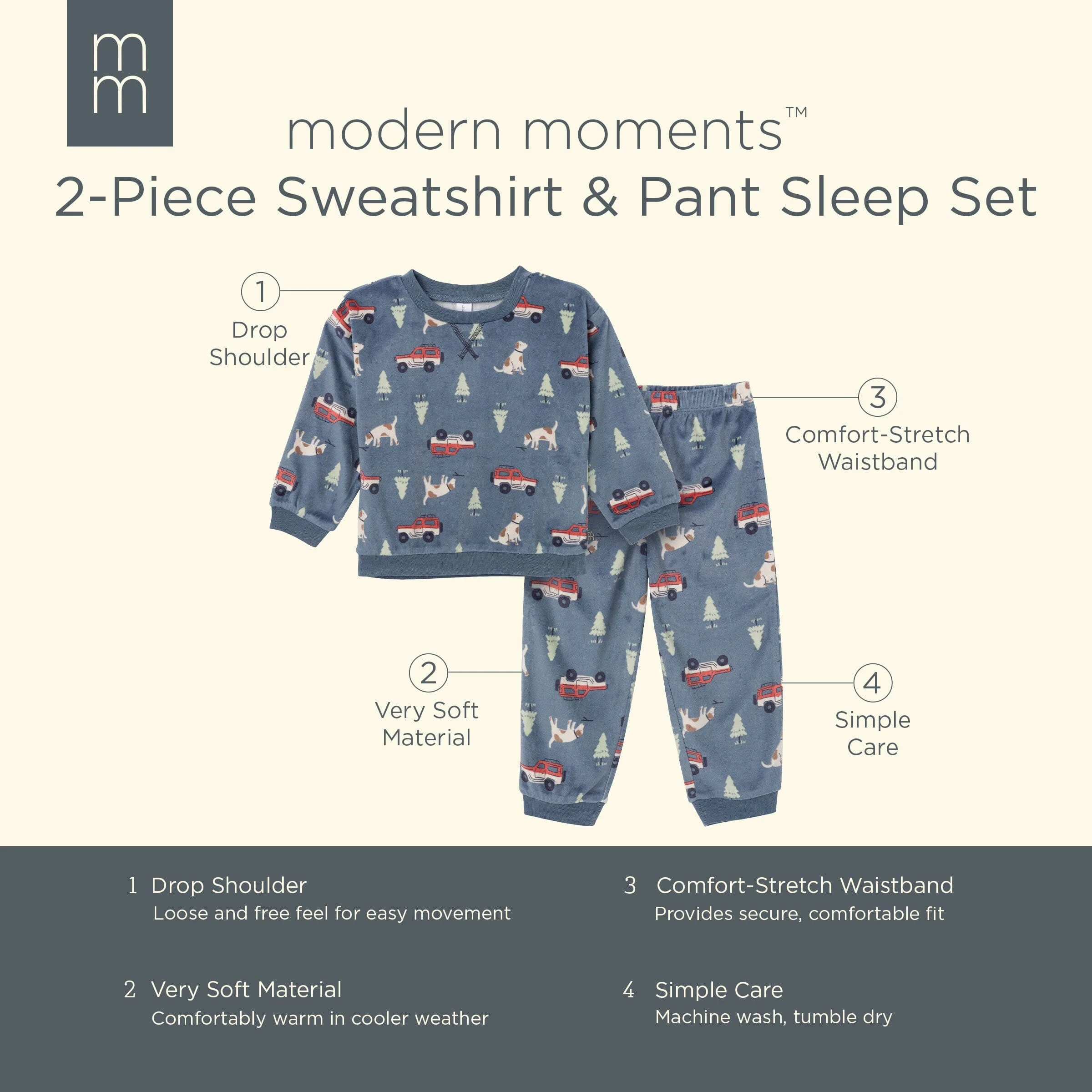 2-Piece Infant & Toddler Boys Dark Blue Camp Fleece Pajama Set - Image 7