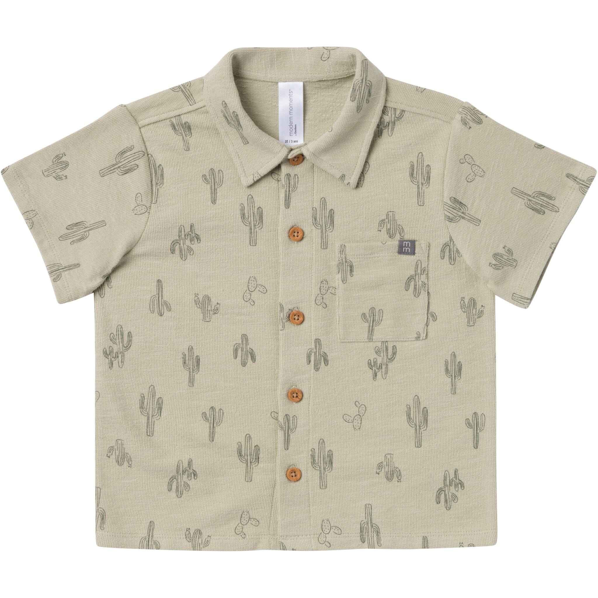 2-Piece Infant & Toddler Boys Green Cactus Button Front Shirt and Shorts Set - Image 2