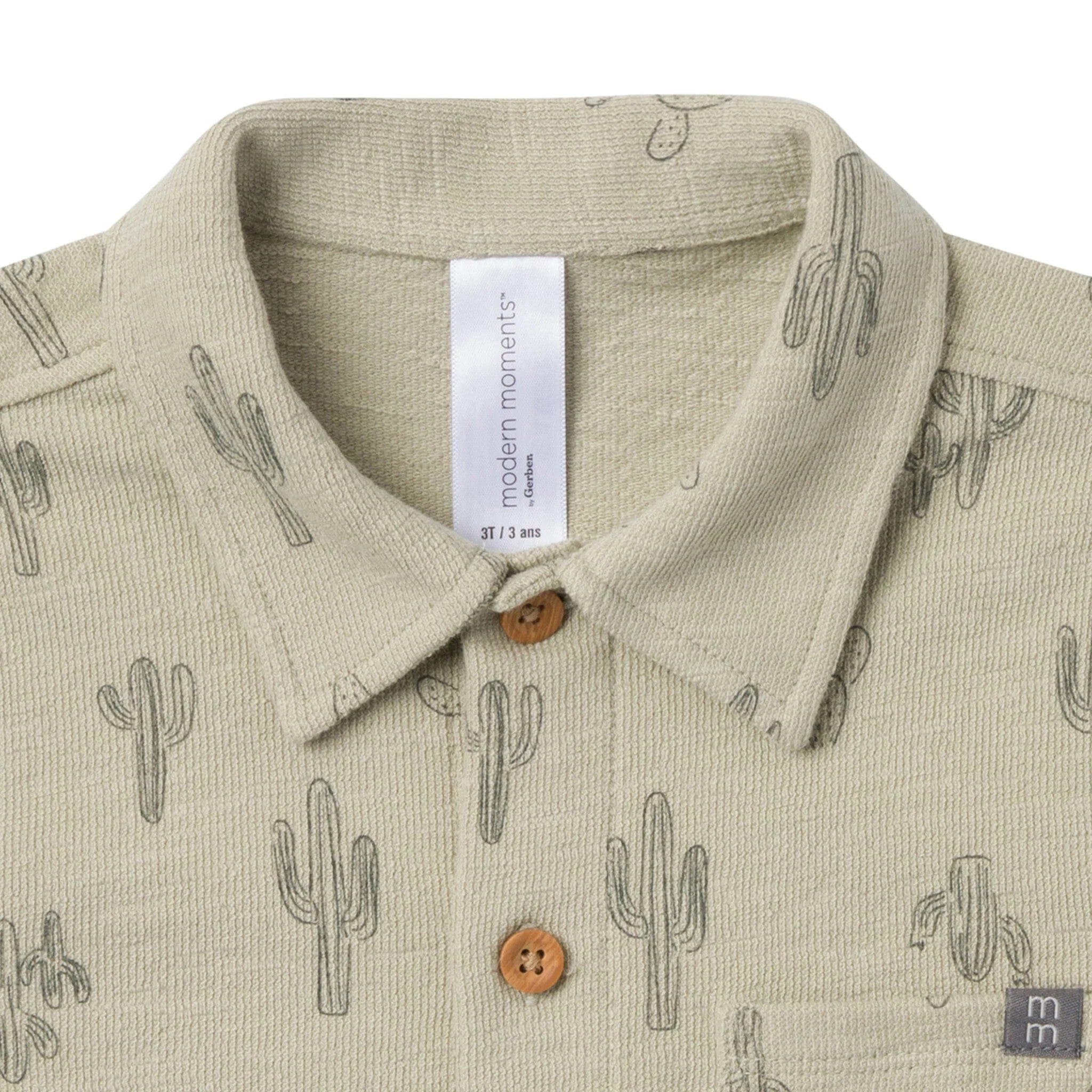 2-Piece Infant & Toddler Boys Green Cactus Button Front Shirt and Shorts Set - Image 3
