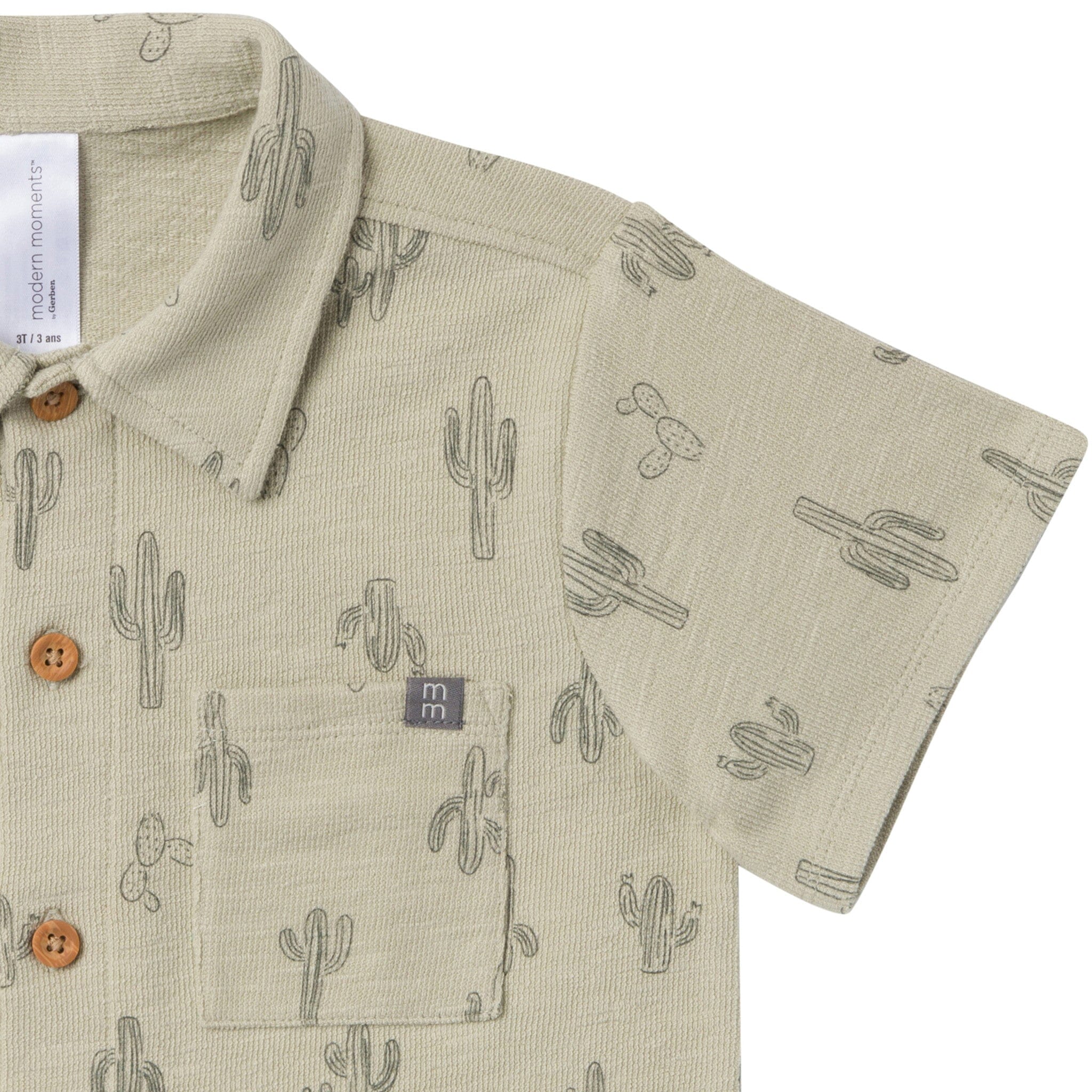 2-Piece Infant & Toddler Boys Green Cactus Button Front Shirt and Shorts Set - Image 4