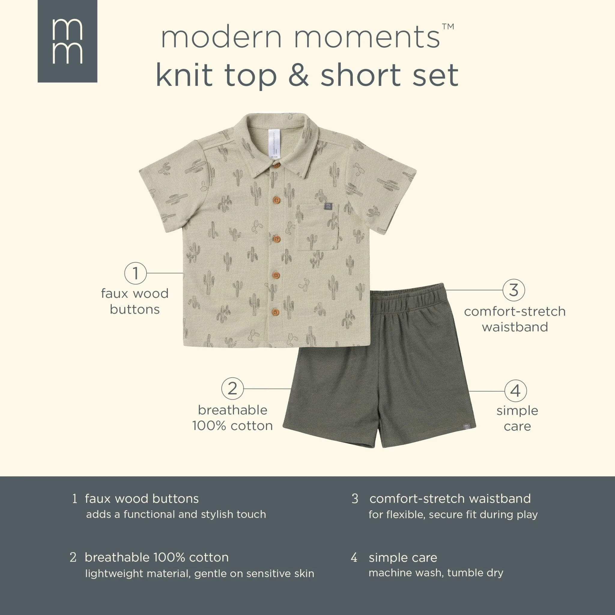 2-Piece Infant & Toddler Boys Green Cactus Button Front Shirt and Shorts Set - Image 7