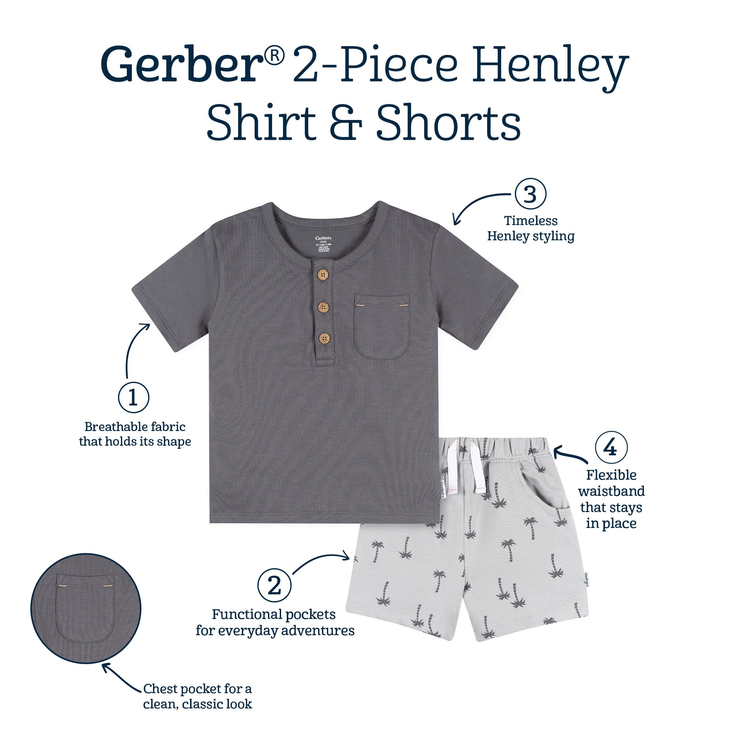 2-Piece Infant & Toddler Boys Palm Tree Henley Top and Shorts Set - Image 8