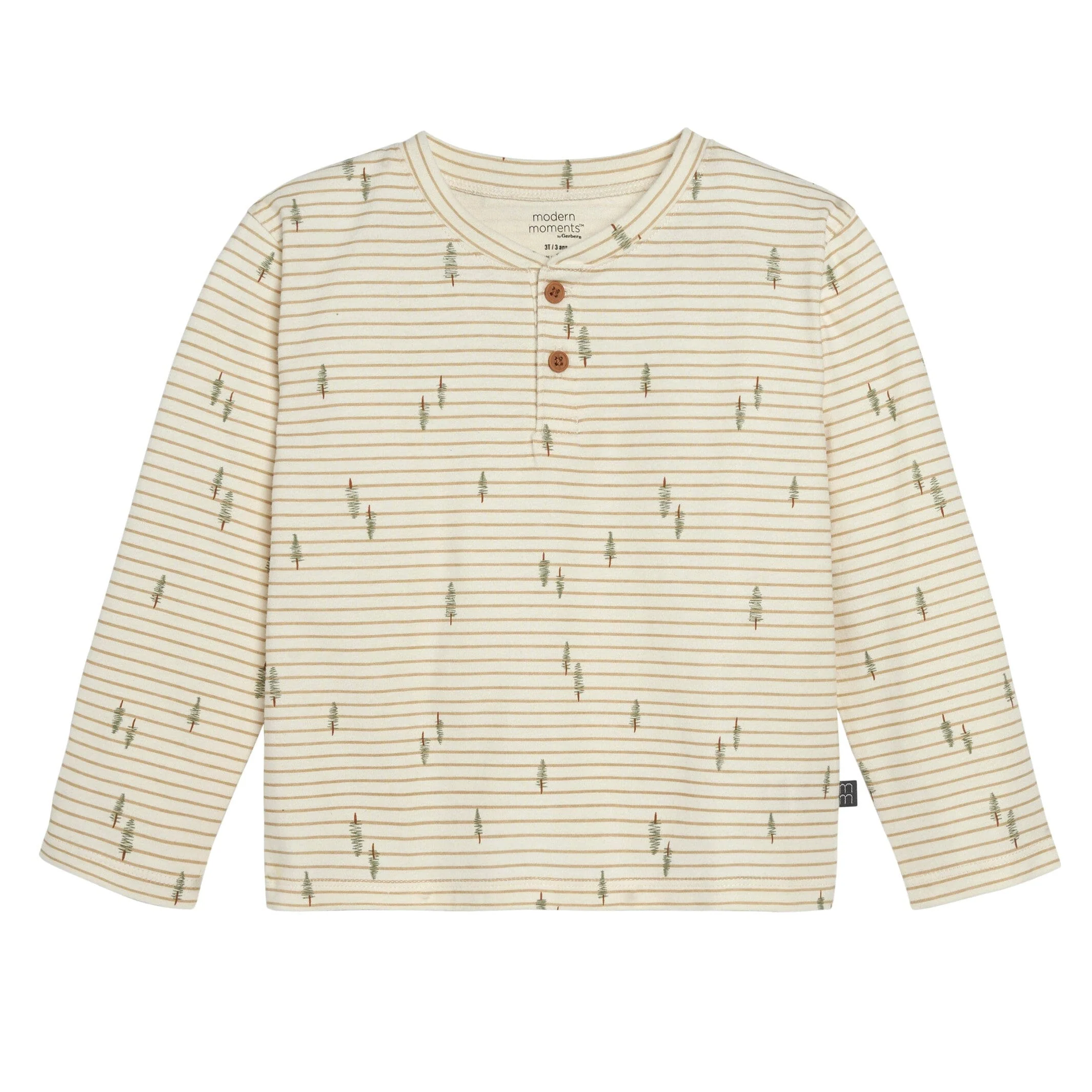 2-Piece Infant & Toddler Boys Light Beige Trees Henley Shirt and Pant Set - Image 5