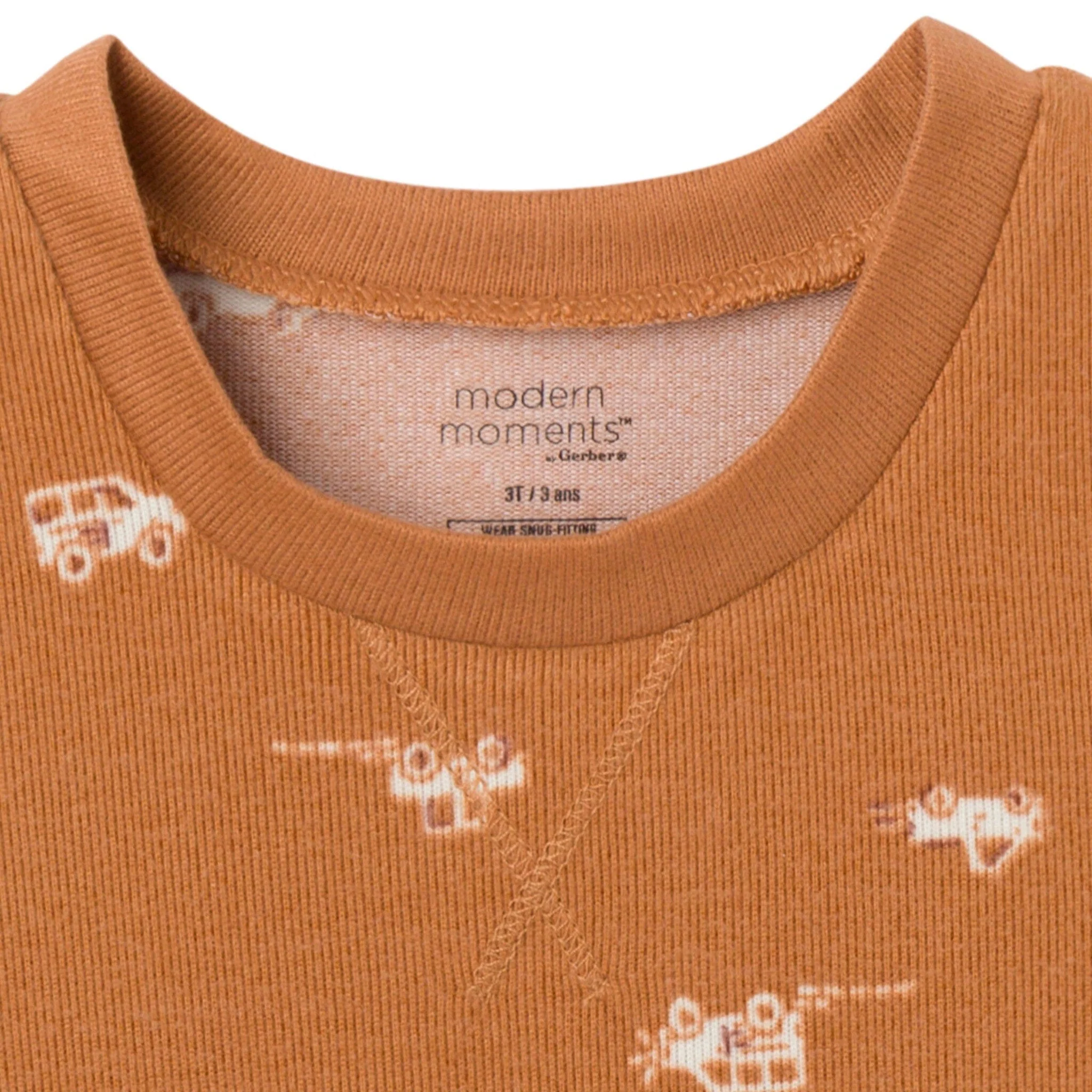 2-Piece Infant & Toddler Boys Lt Med Brown Cars Pajama Set - Image 3