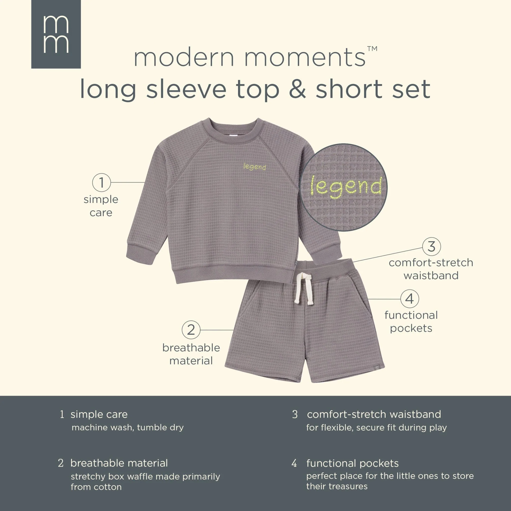 2-Piece Infant & Toddler Boys Grey Long Sleeve Top and Shorts Set - Image 8