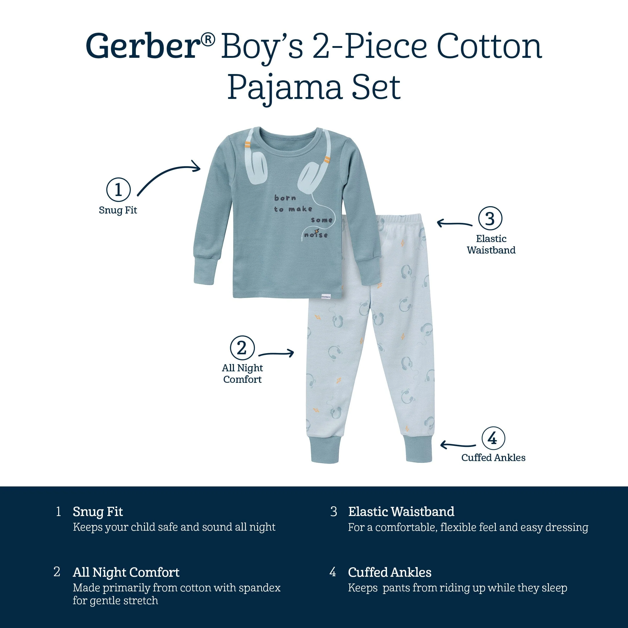 2-Piece Infant & Toddler Boys Music Long Sleeve Pajama Set - Image 4