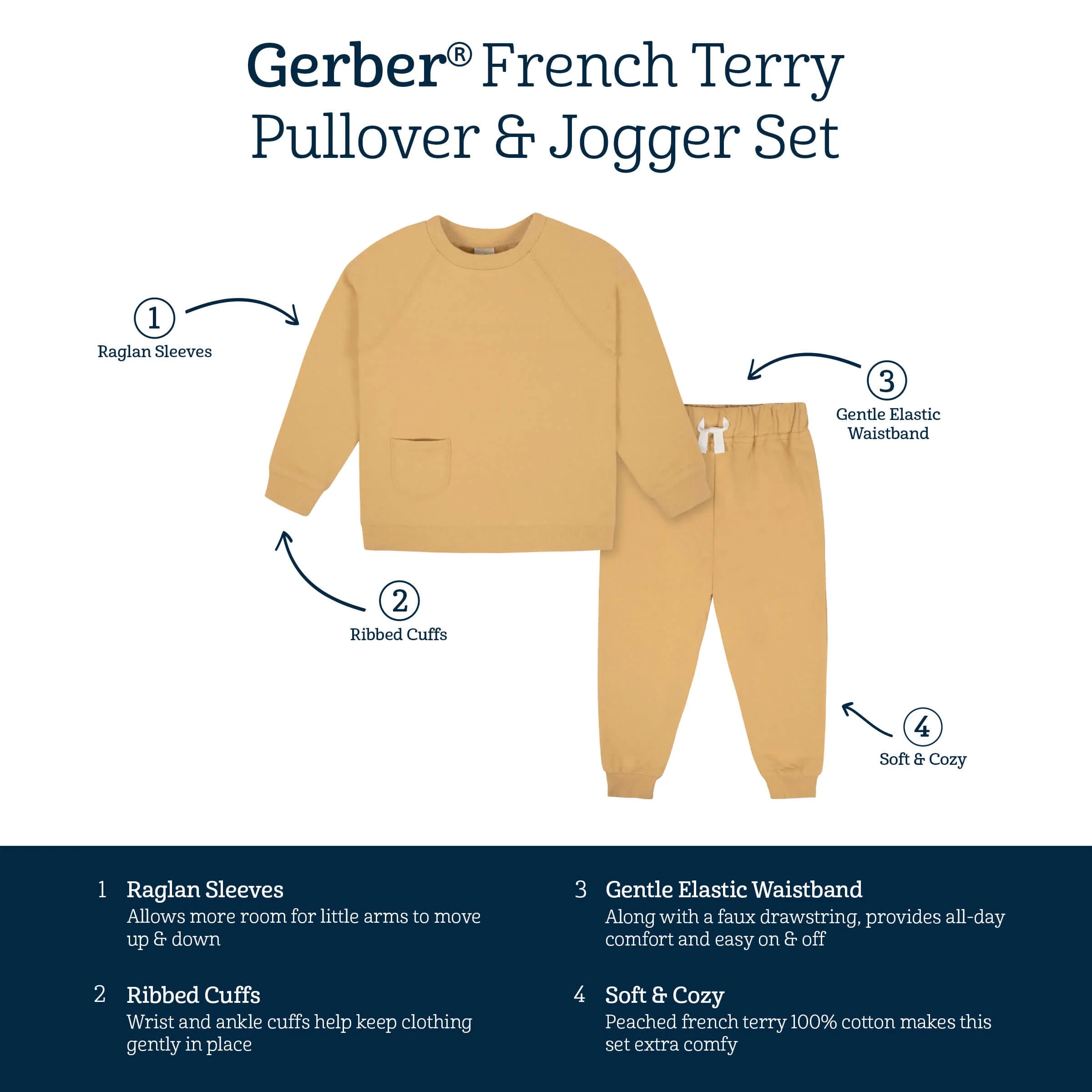 2-Piece Infant & Toddler Boys Mustard French Terry Pullover & Jogger Set - Image 6