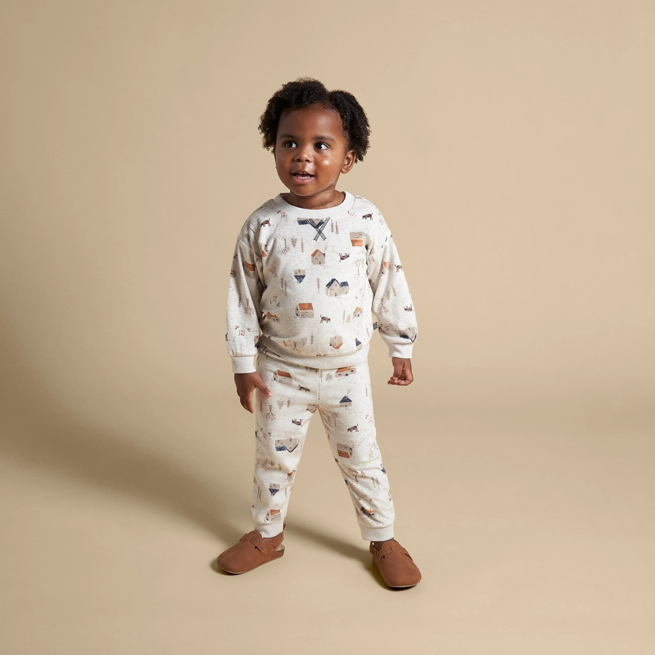 2-Piece Infant & Toddler Boys Oatmeal Village Fleece Pajama Set - Image 2