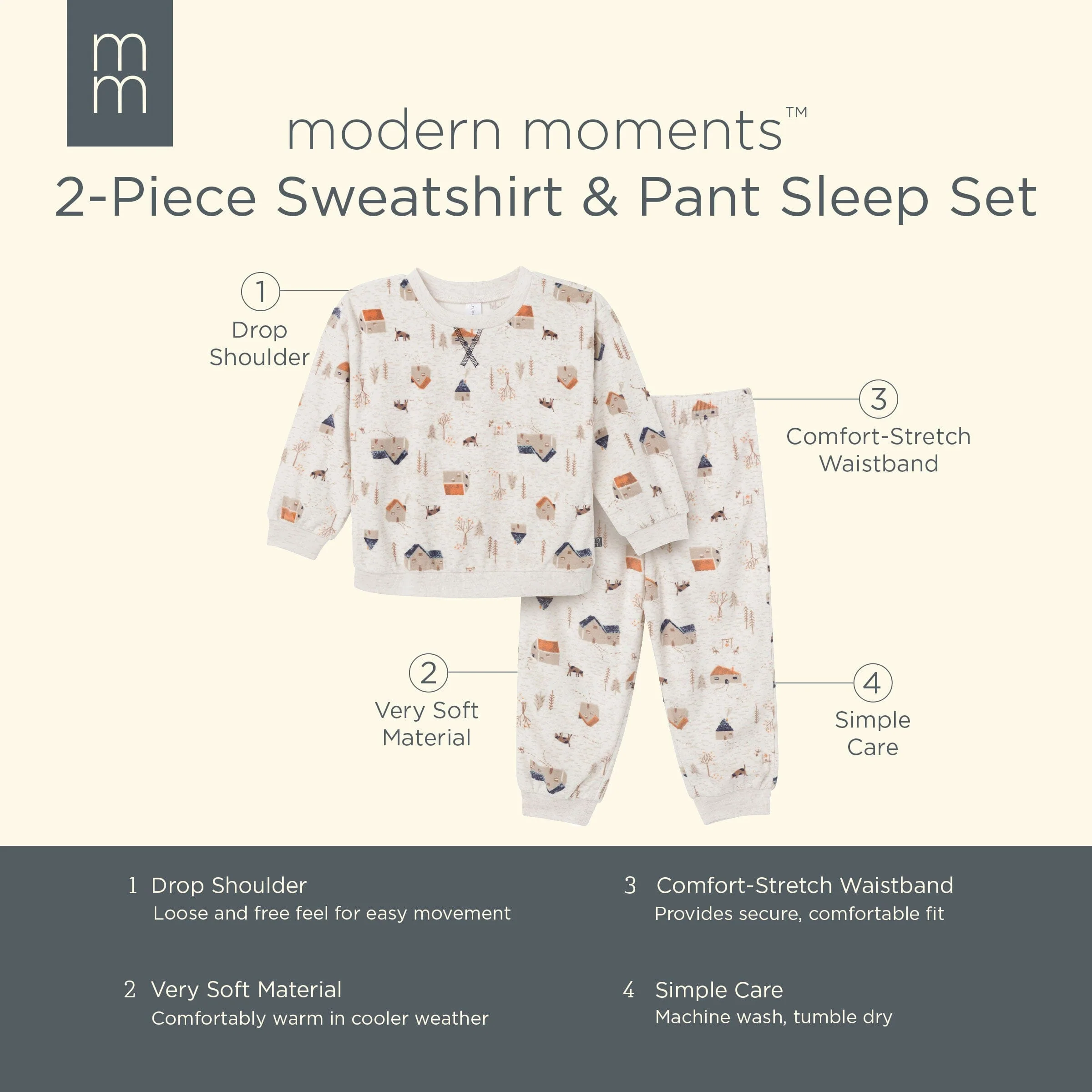 2-Piece Infant & Toddler Boys Oatmeal Village Fleece Pajama Set - Image 8