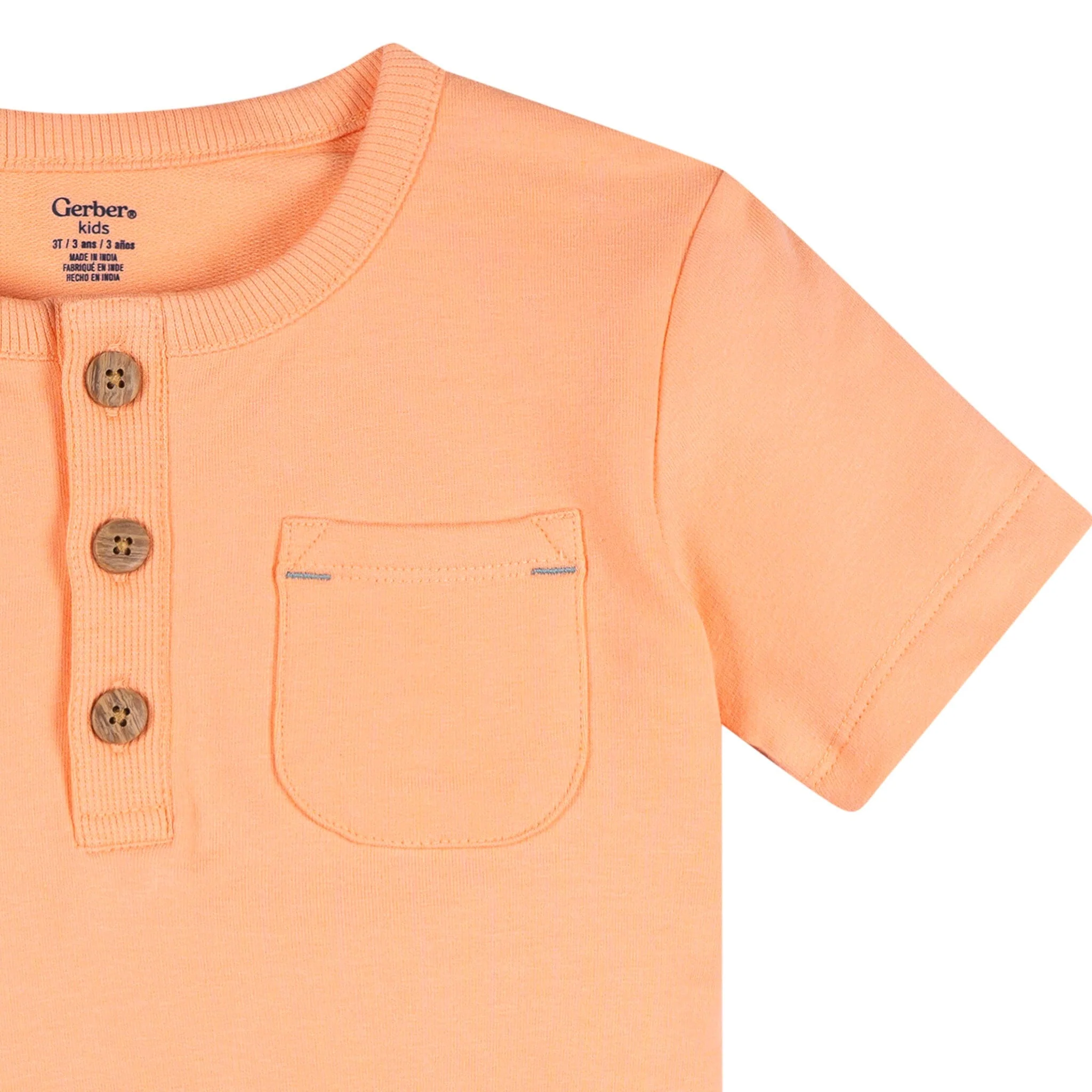 2-Piece Infant & Toddler Boys Peach Lobster Henley Top and Shorts Set - Image 4