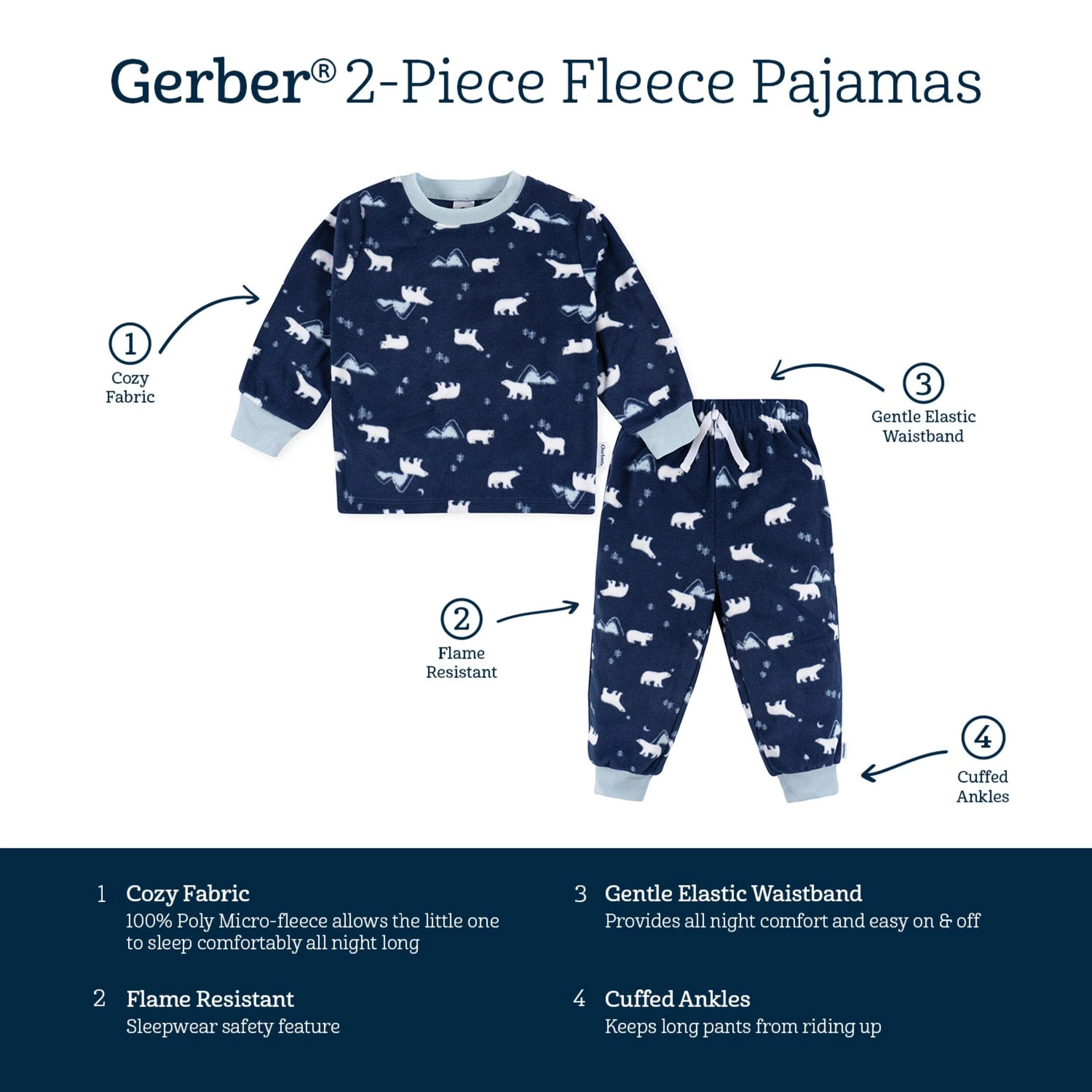 2-Piece Infant & Toddler Boys Polar Bears Fleece Pajamas - Image 6