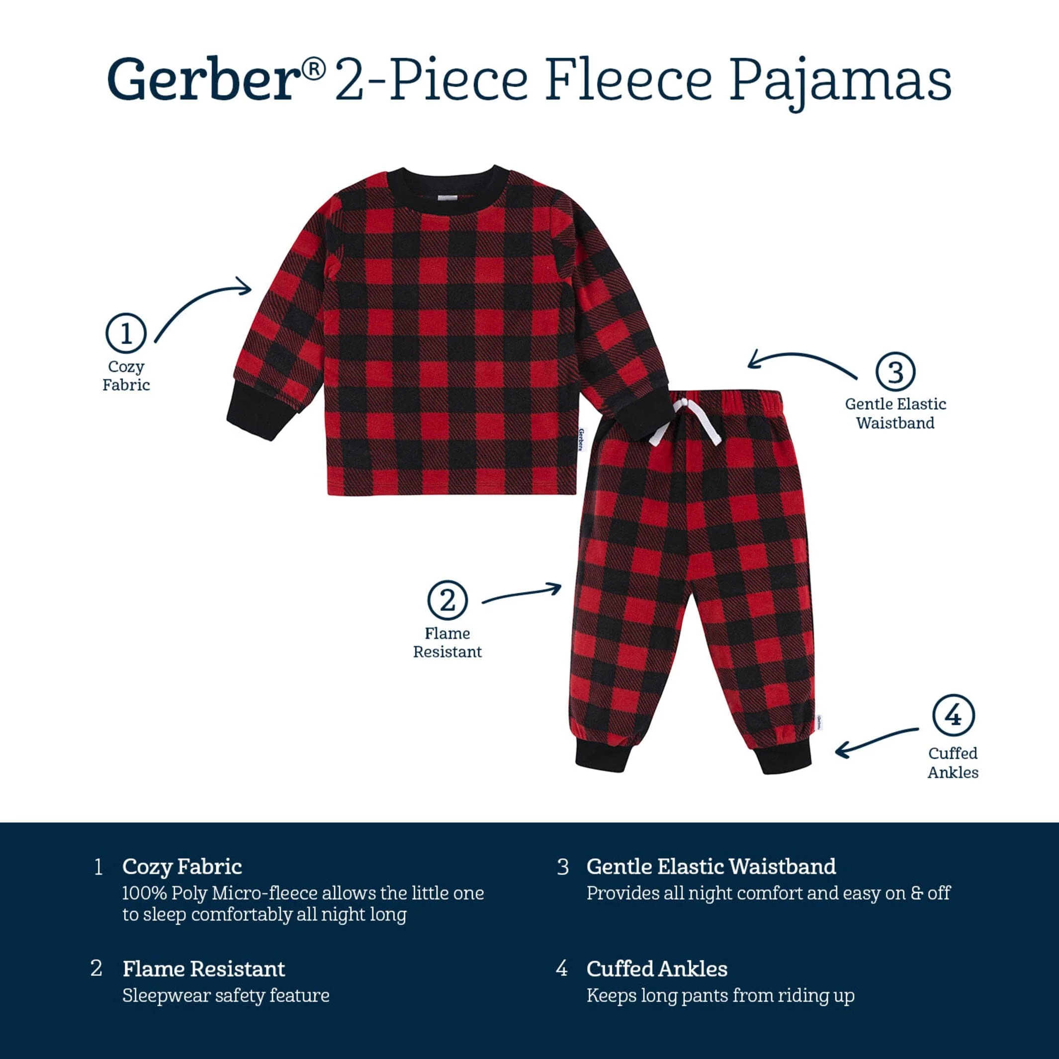 2-Piece Infant & Toddler Boys Red Plaid Fleece Pajamas - Image 6
