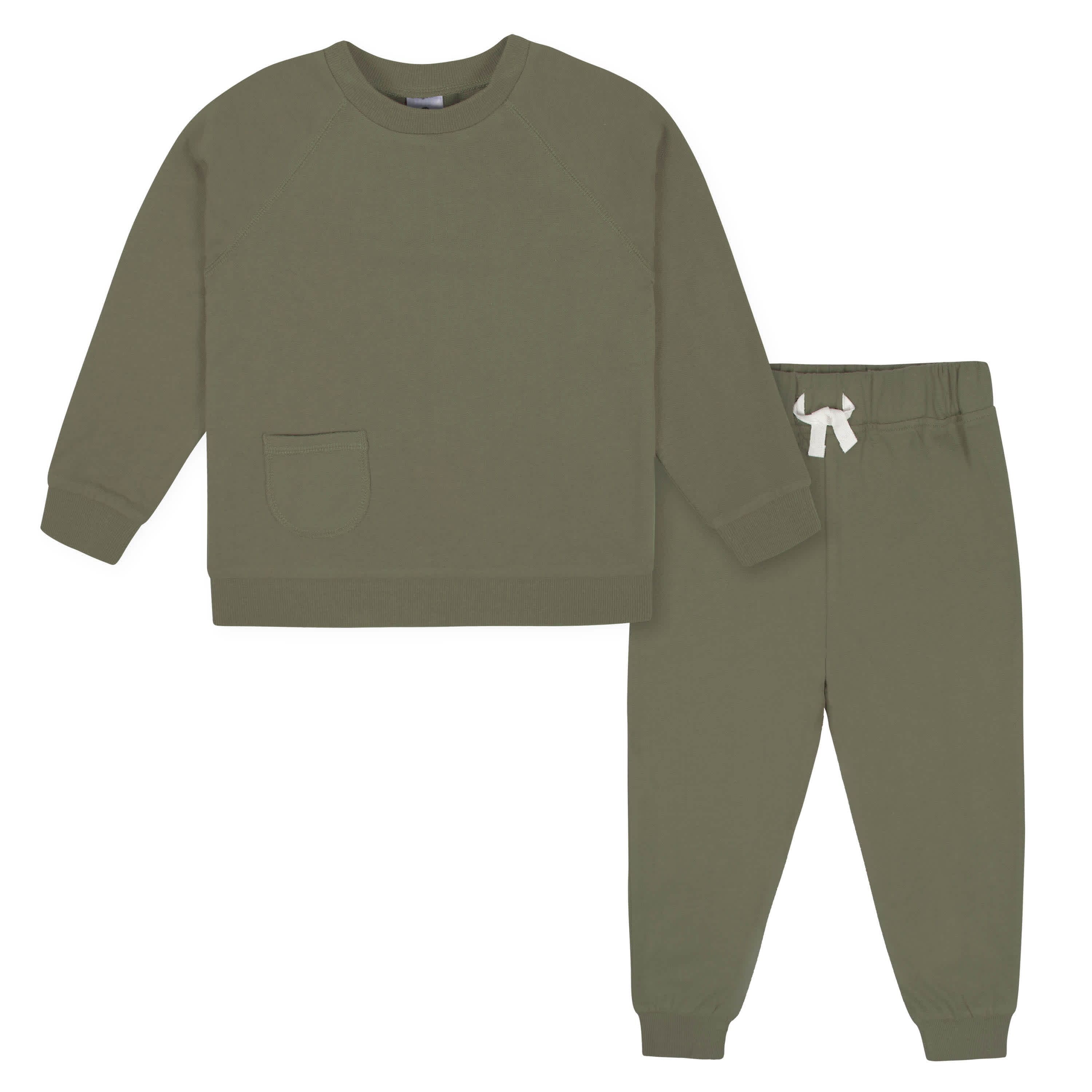 2-Piece Infant Boys Sage Green French Terry Pullover & Jogger Set, 12M