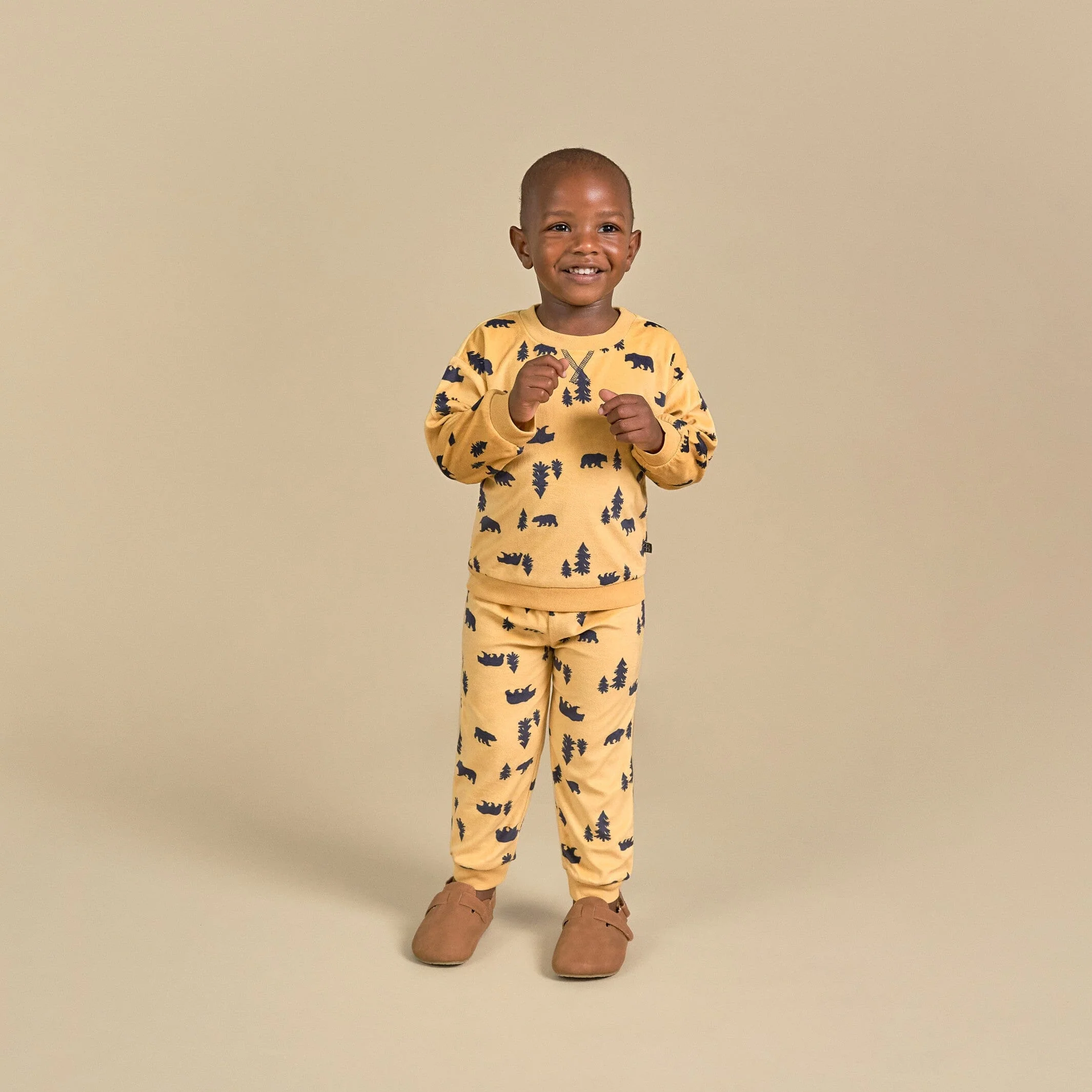 2-Piece Infant & Toddler Boys Yellow Forest Fleece Pajama Set - Image 3