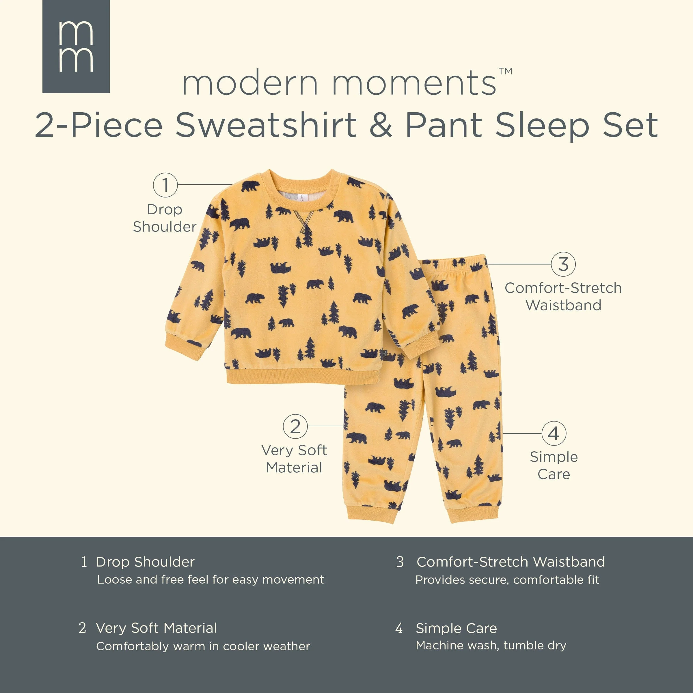 2-Piece Infant & Toddler Boys Yellow Forest Fleece Pajama Set - Image 9