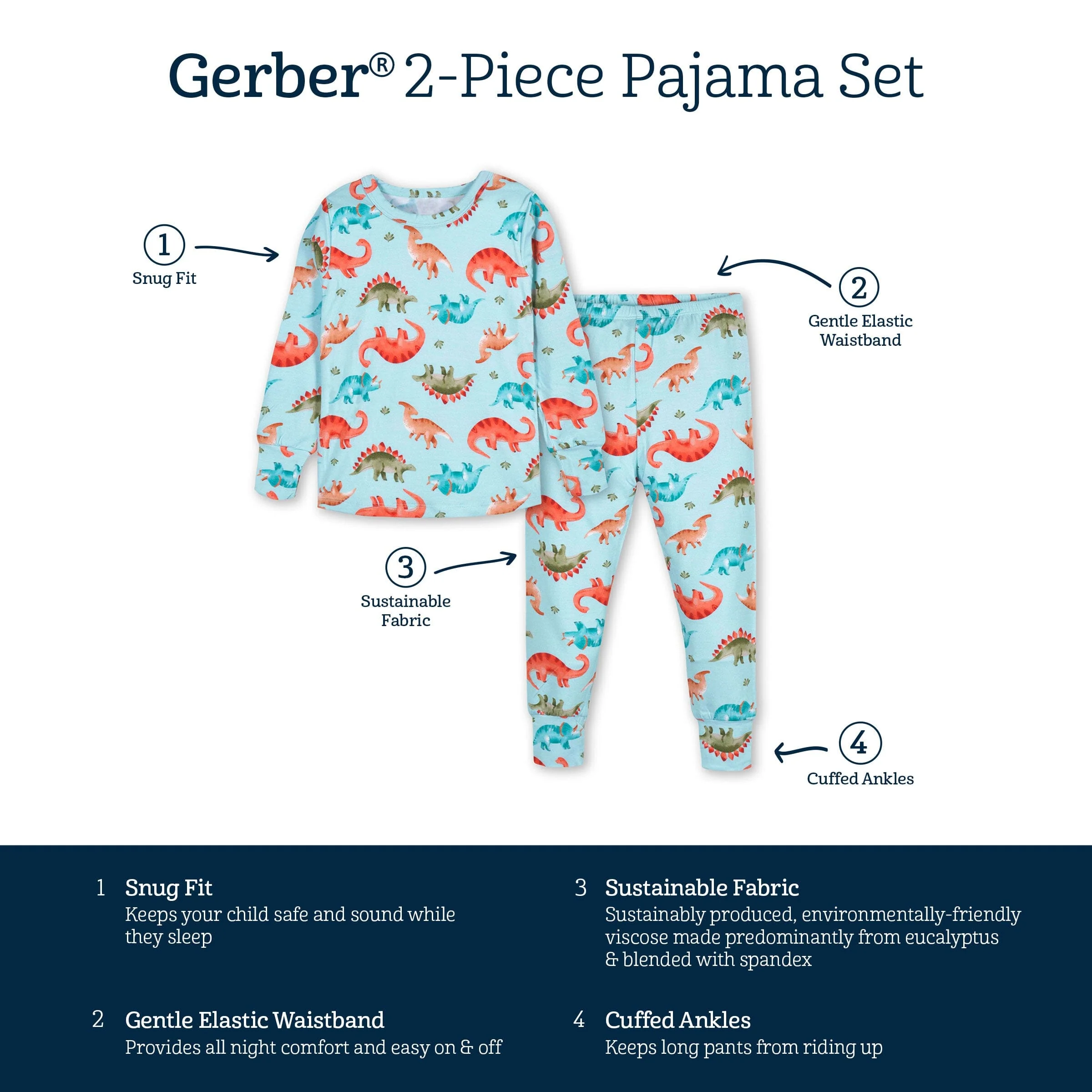 2-Piece Infant & Toddler Snugosaurous Buttery Soft Viscose Made from Eucalyptus Snug Fit Pajamas - Image 6