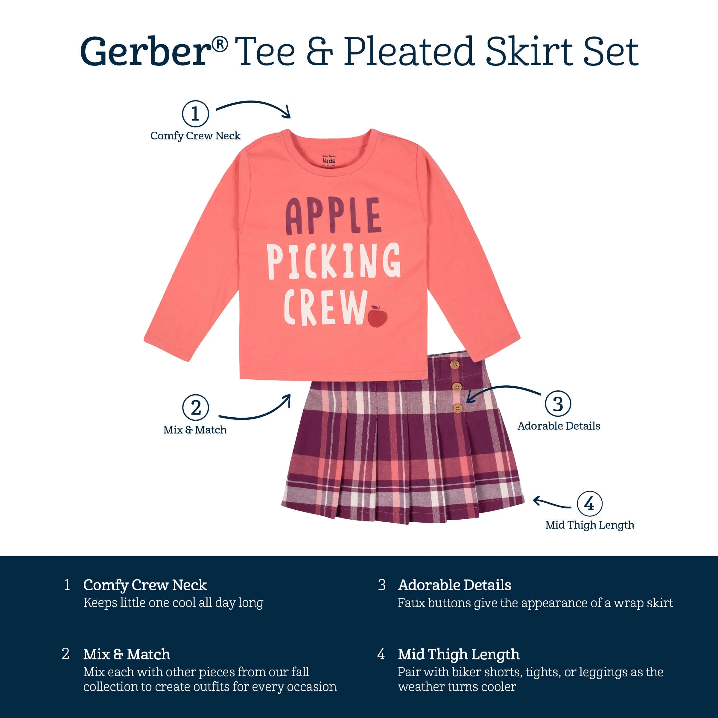 2-Piece Infant & Toddler Girls Burgundy Plaid Tee & Skirt Set - Image 7
