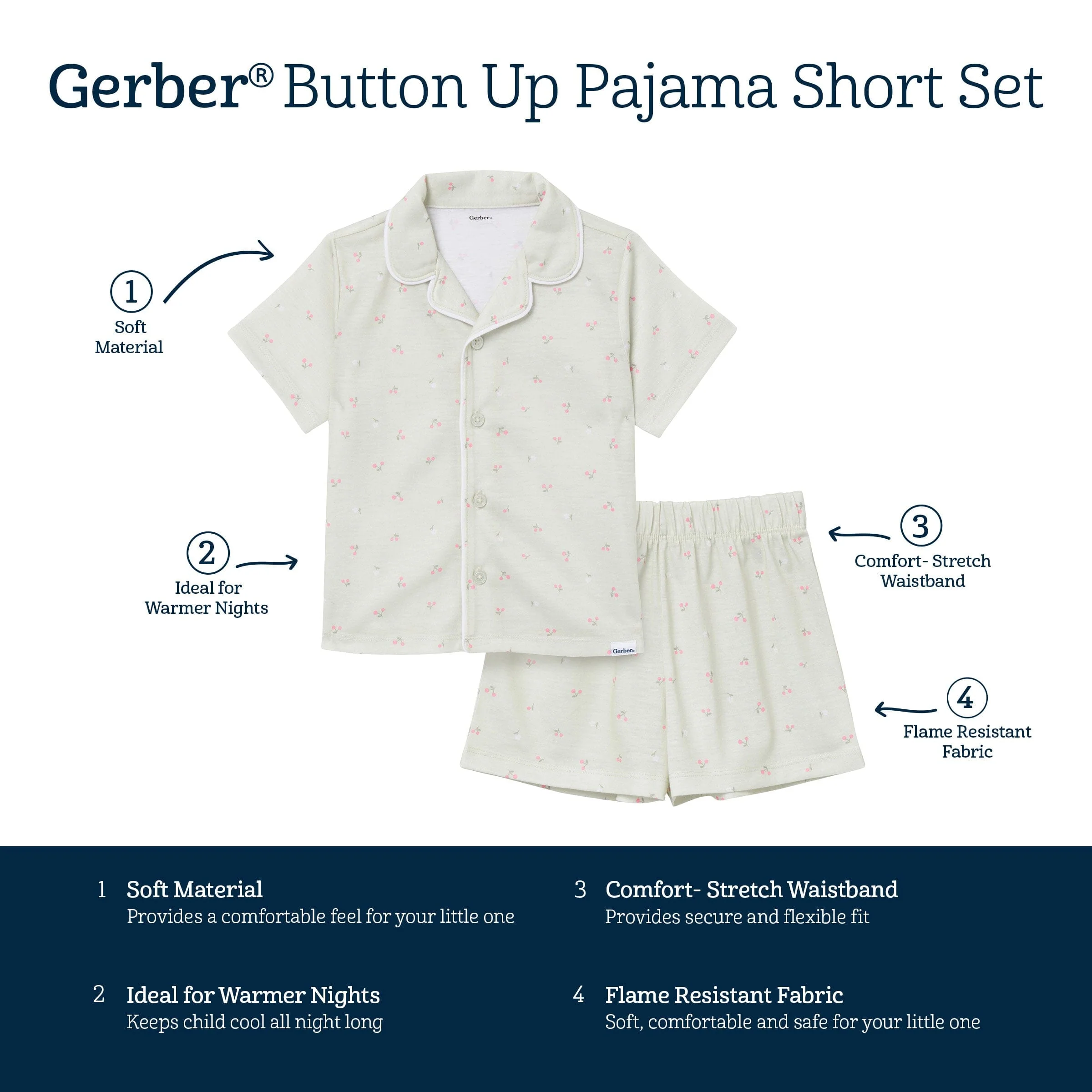 2-Piece Infant & Toddler Girls Cherries Button Up Pajama Shorts Set - Image 11