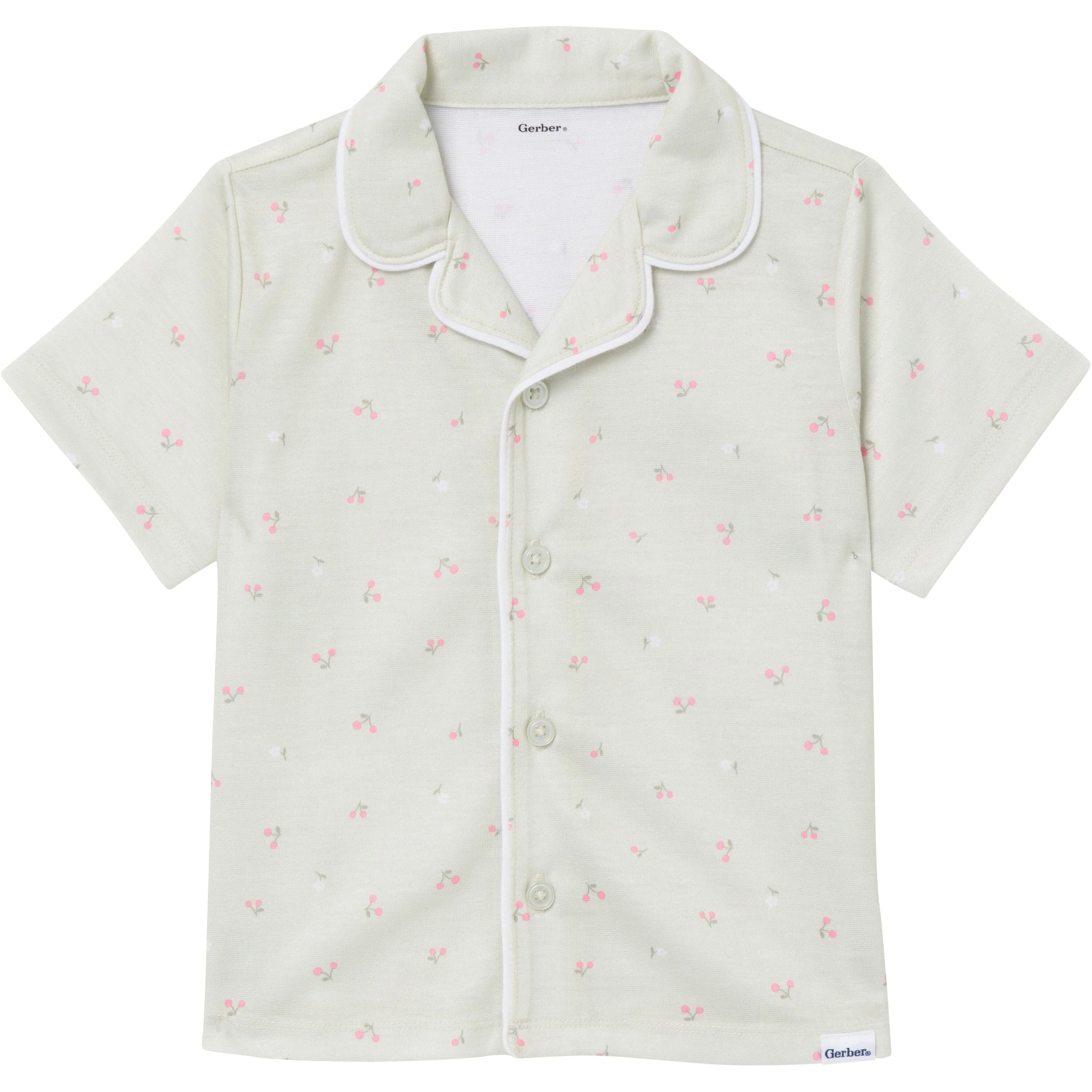 2-Piece Infant & Toddler Girls Cherries Button Up Pajama Shorts Set - Image 5